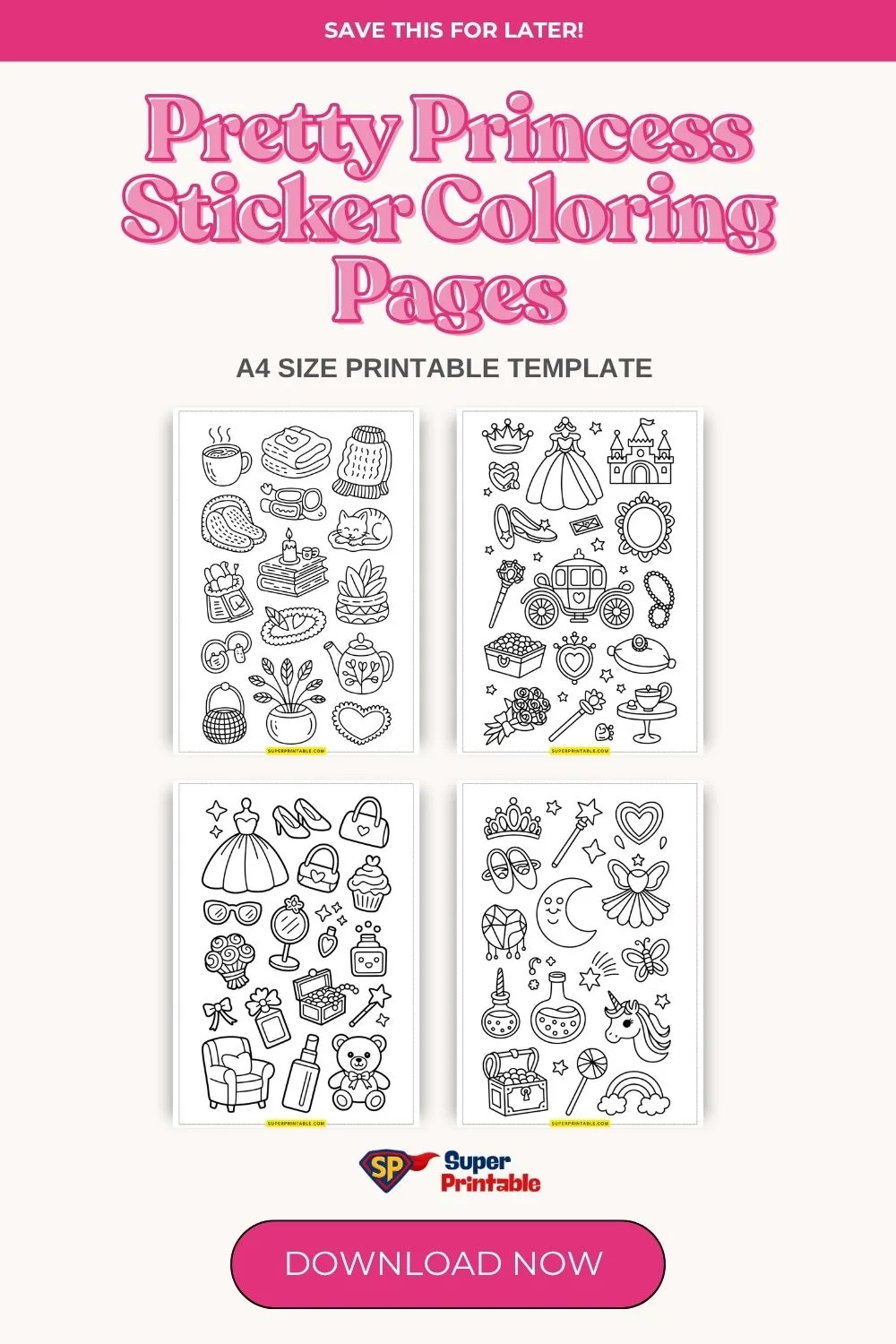 Pretty Princess Sticker Coloring Pages Pinterest Image