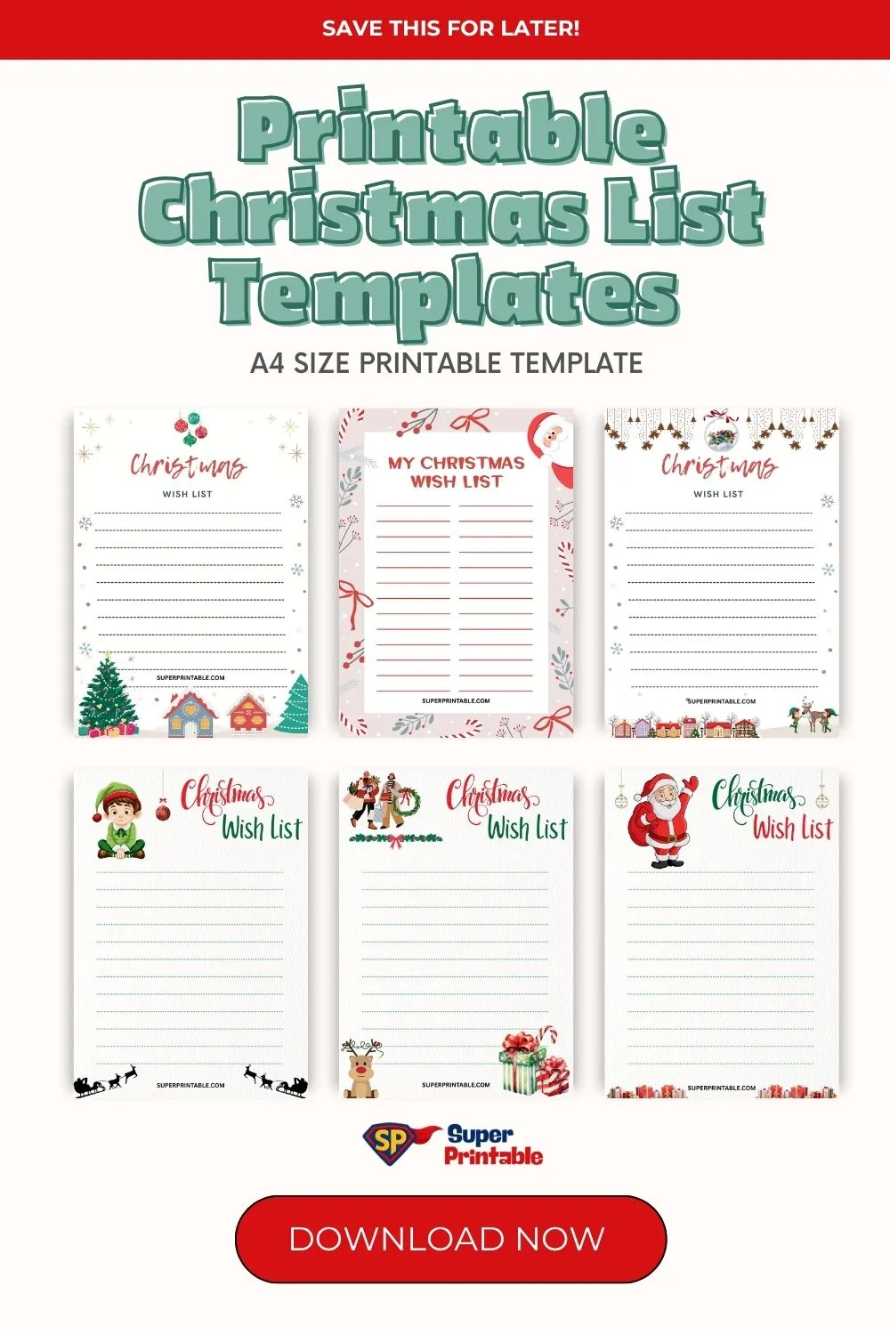 Printable Christmas List Templates Pinterest Image