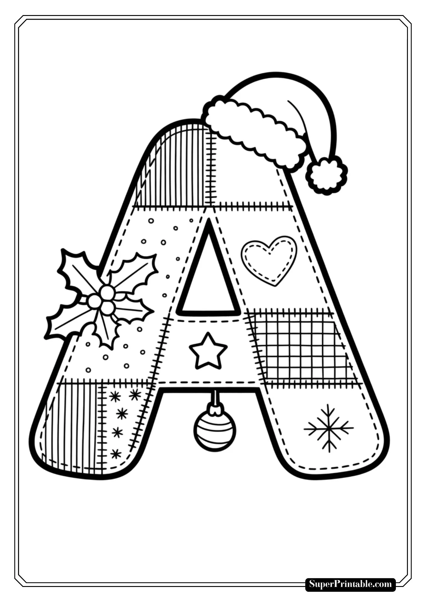 Quilted Christmas Alphabet Coloring Pages 1
