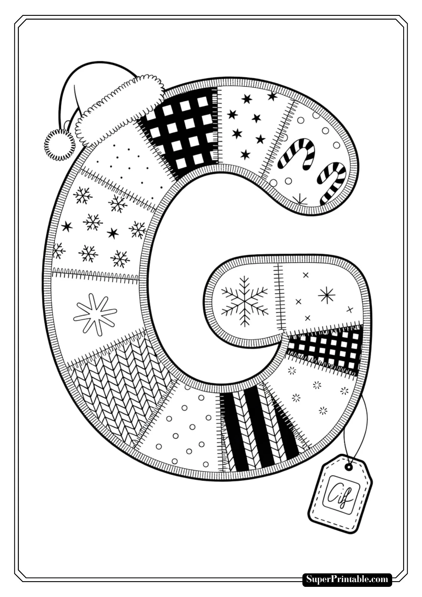 Quilted Christmas Alphabet Coloring Pages 7