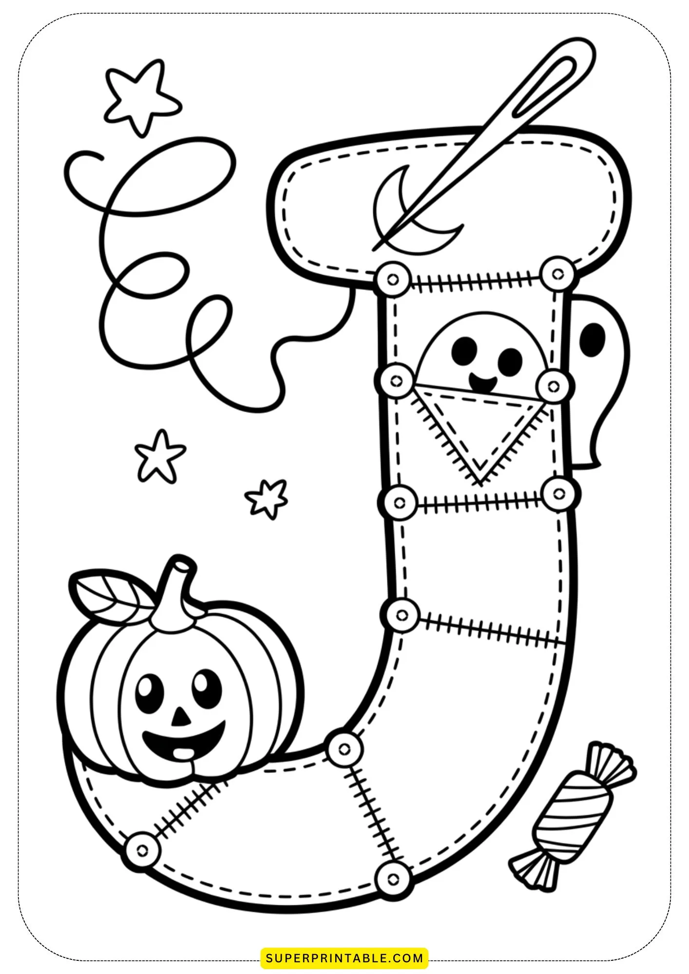 Quilted Halloween Alphabet Coloring Pages for Kids 10
