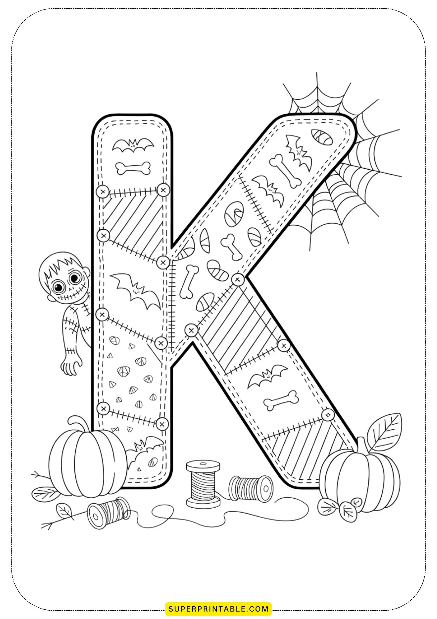Quilted Halloween Alphabet Coloring Pages for Kids 11