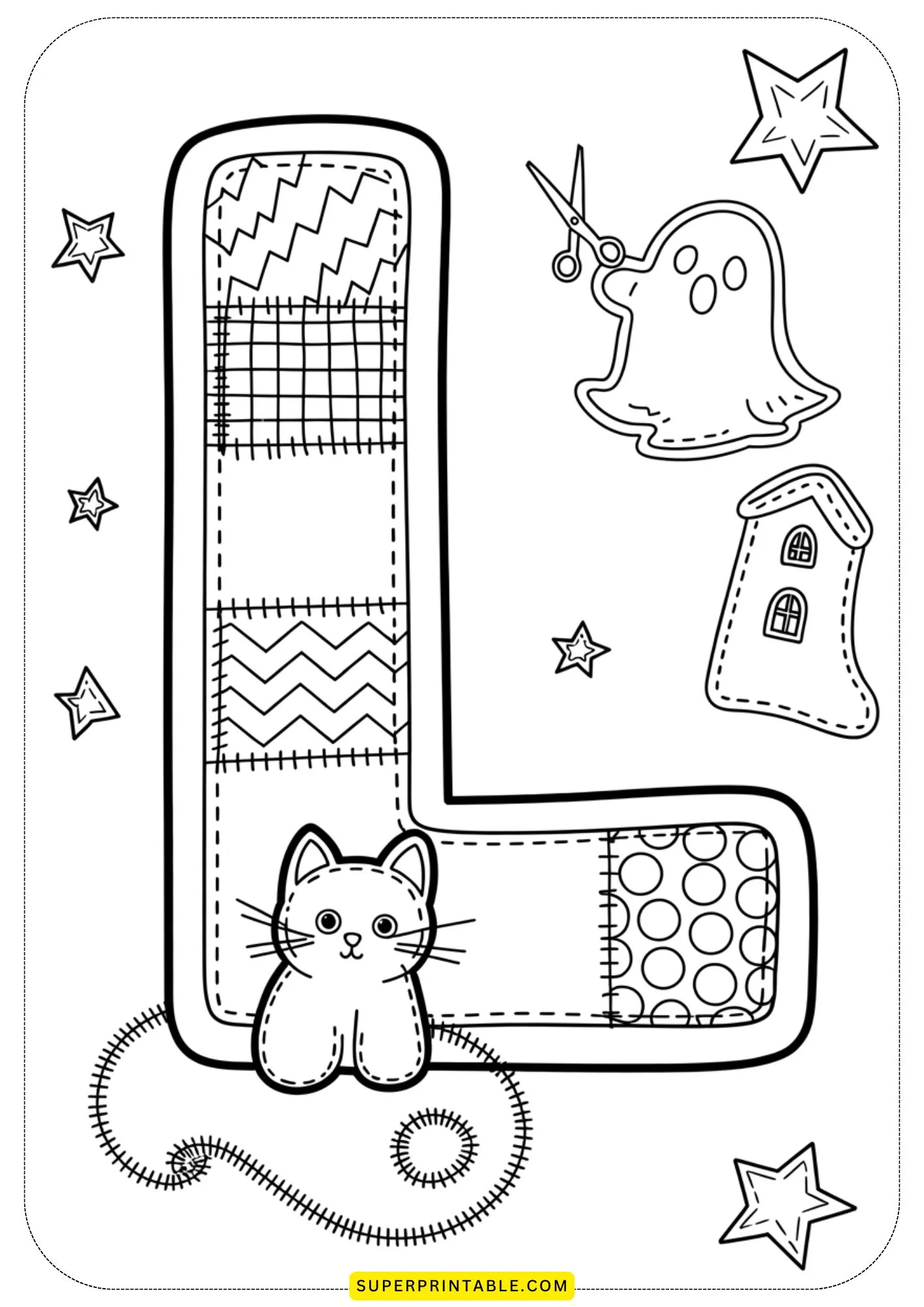 Quilted Halloween Alphabet Coloring Pages for Kids 12