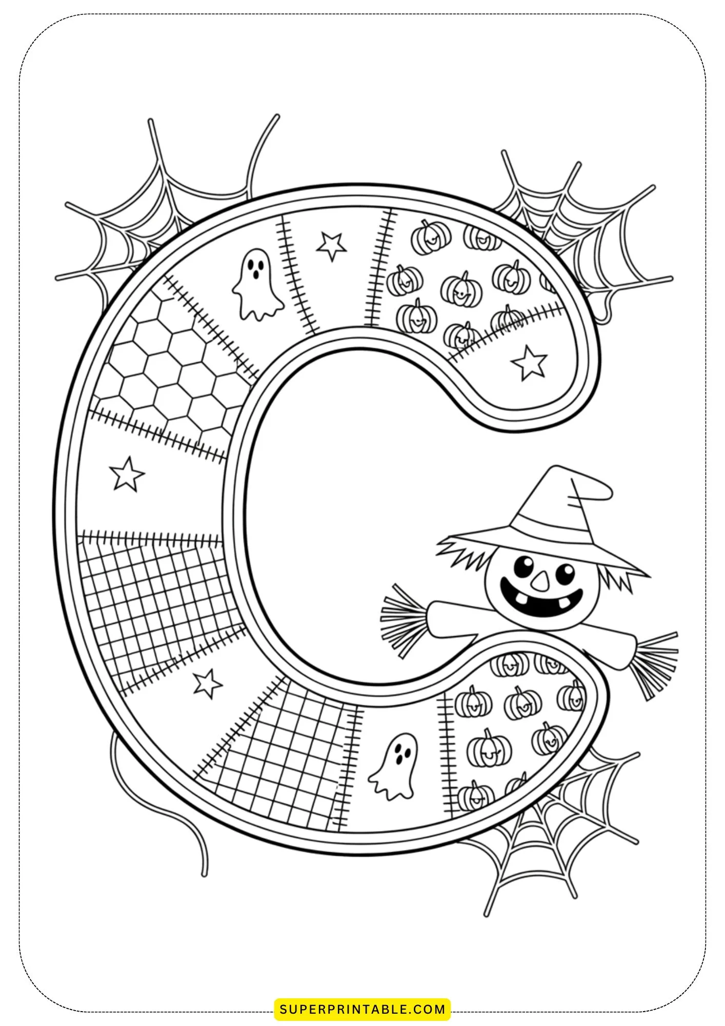 Quilted Halloween Alphabet Coloring Pages for Kids 3