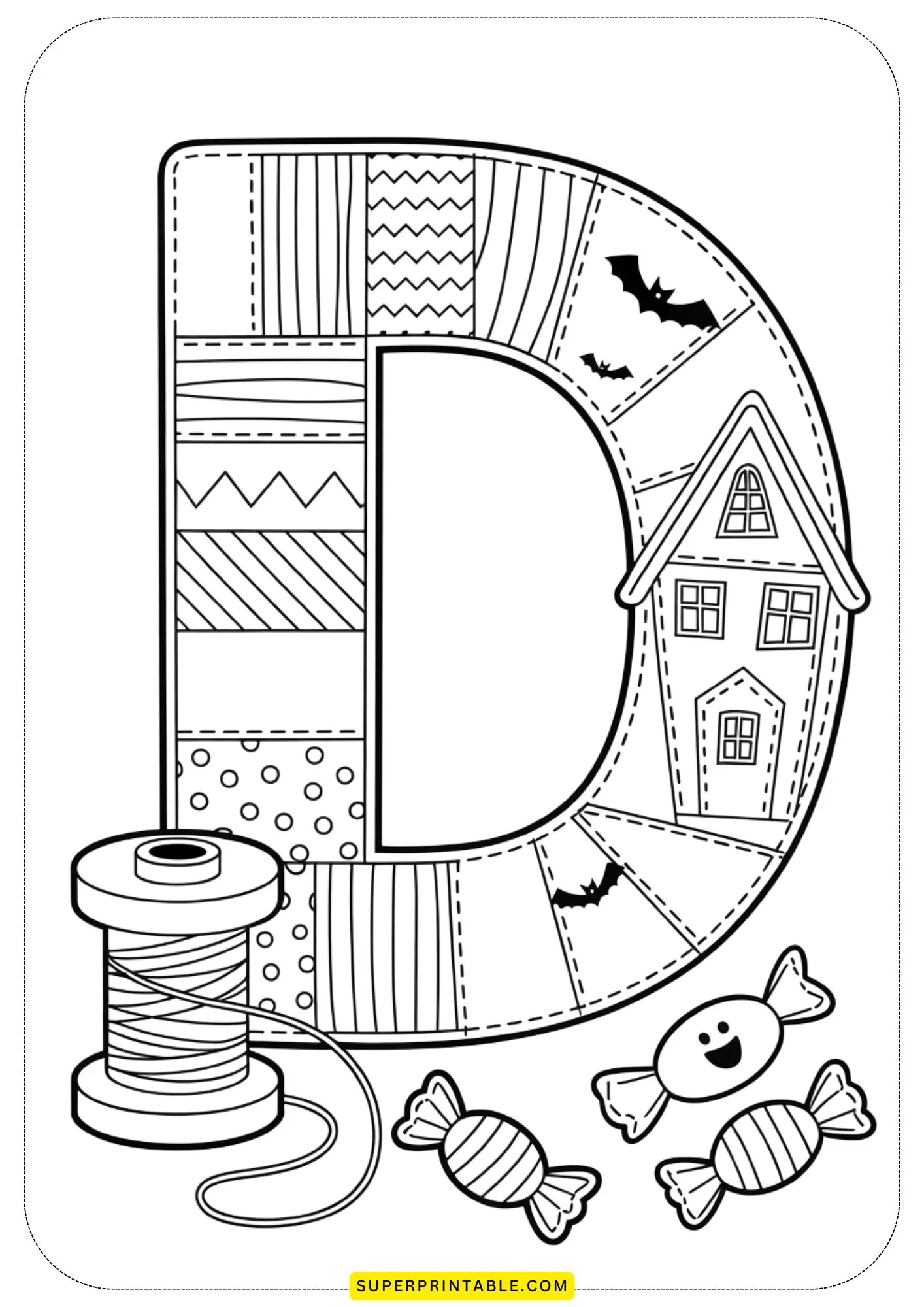 Quilted Halloween Alphabet Coloring Pages for Kids 4