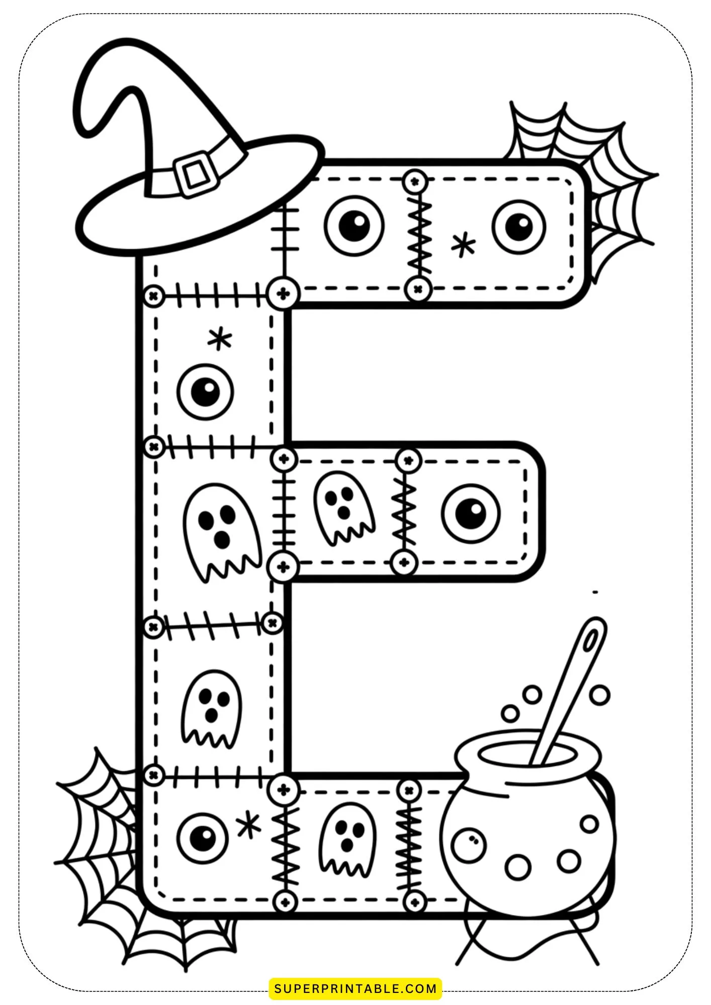 Quilted Halloween Alphabet Coloring Pages for Kids 5