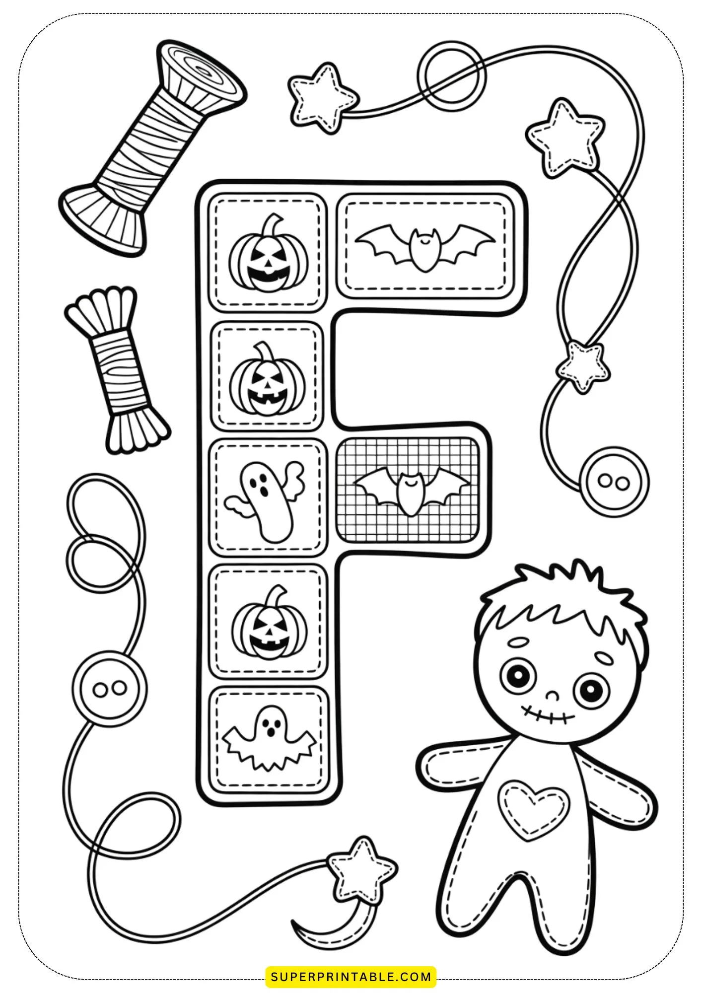 Quilted Halloween Alphabet Coloring Pages for Kids 6
