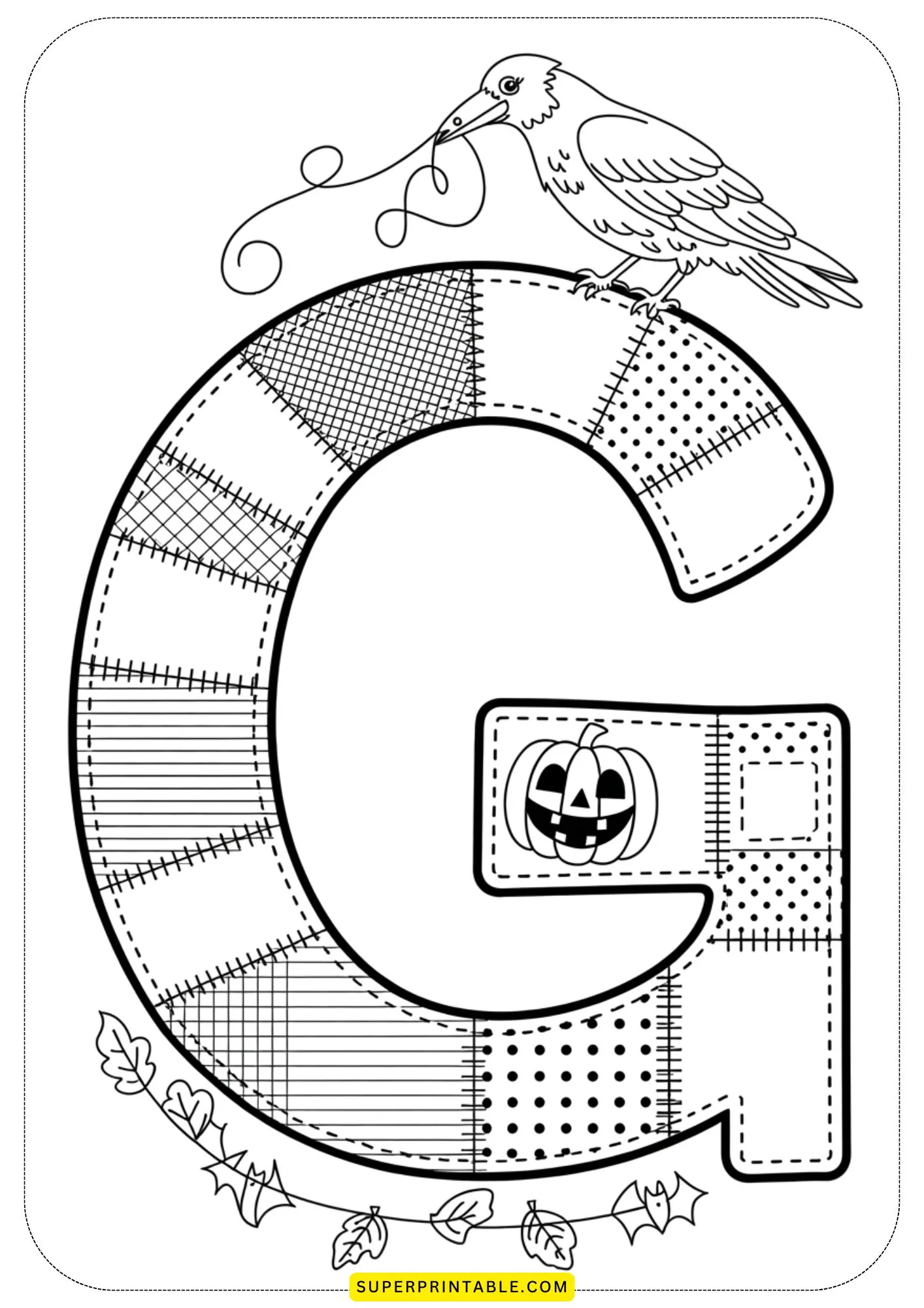 Quilted Halloween Alphabet Coloring Pages for Kids 7