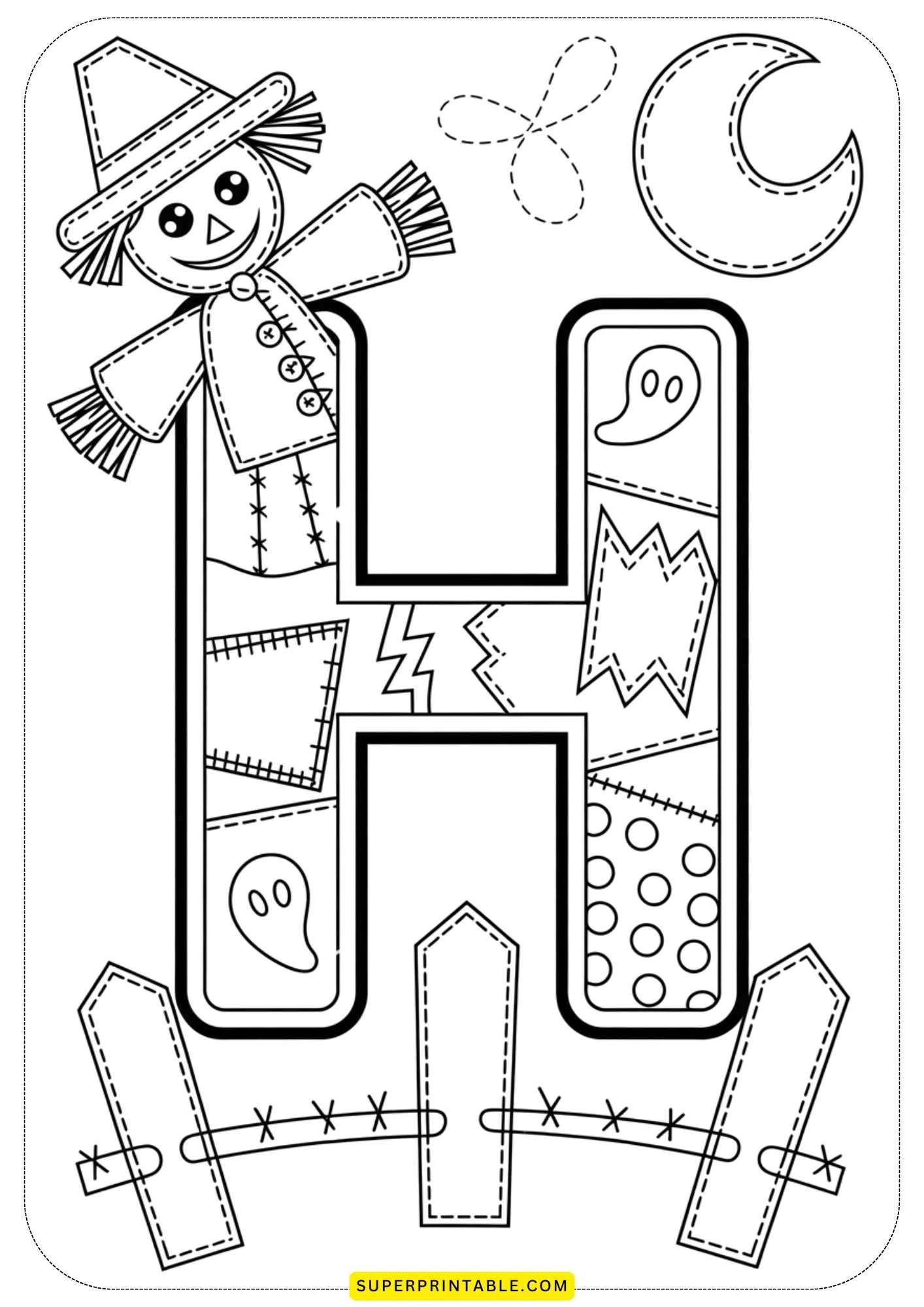 Quilted Halloween Alphabet Coloring Pages for Kids 8