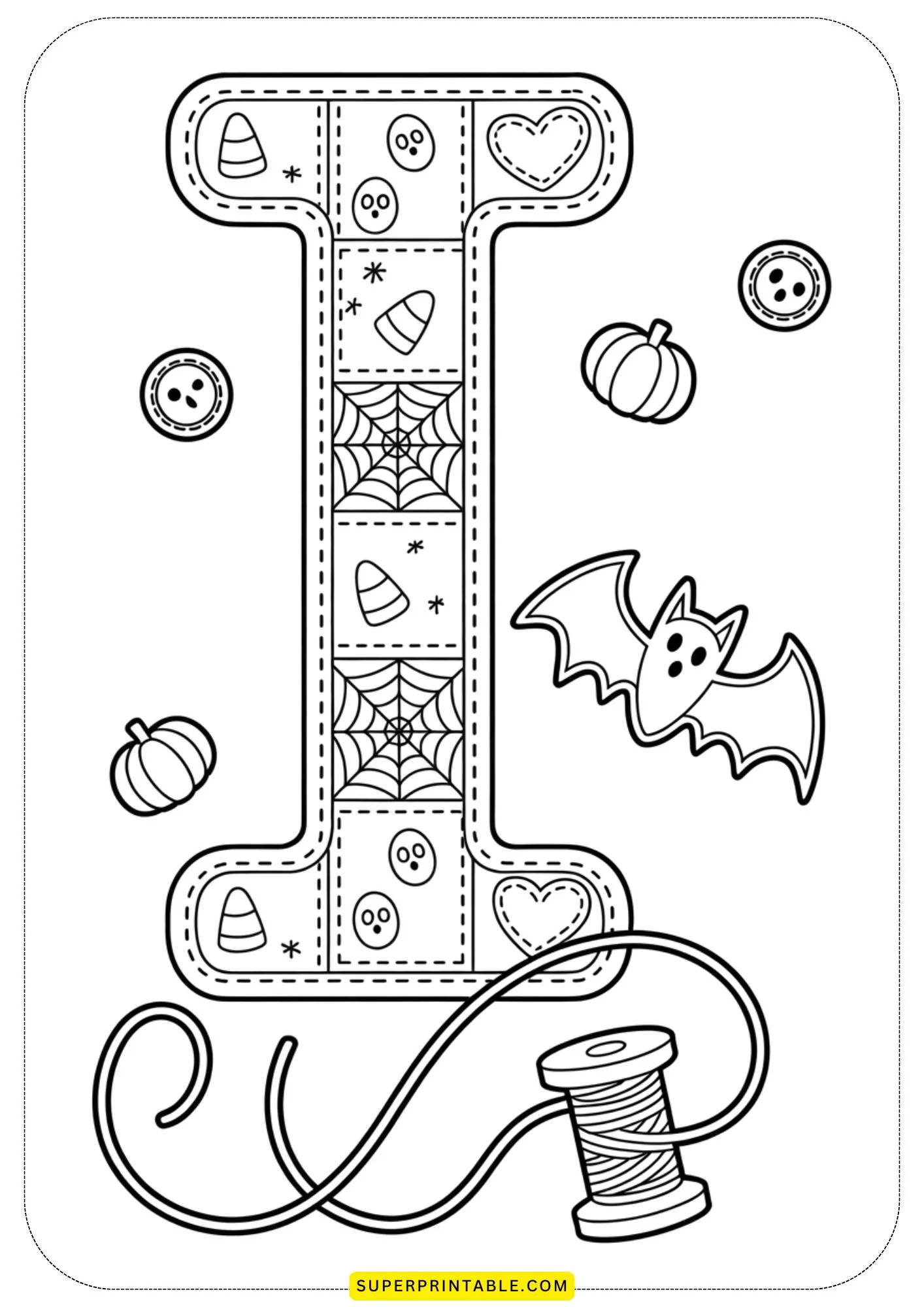 Quilted Halloween Alphabet Coloring Pages for Kids 9