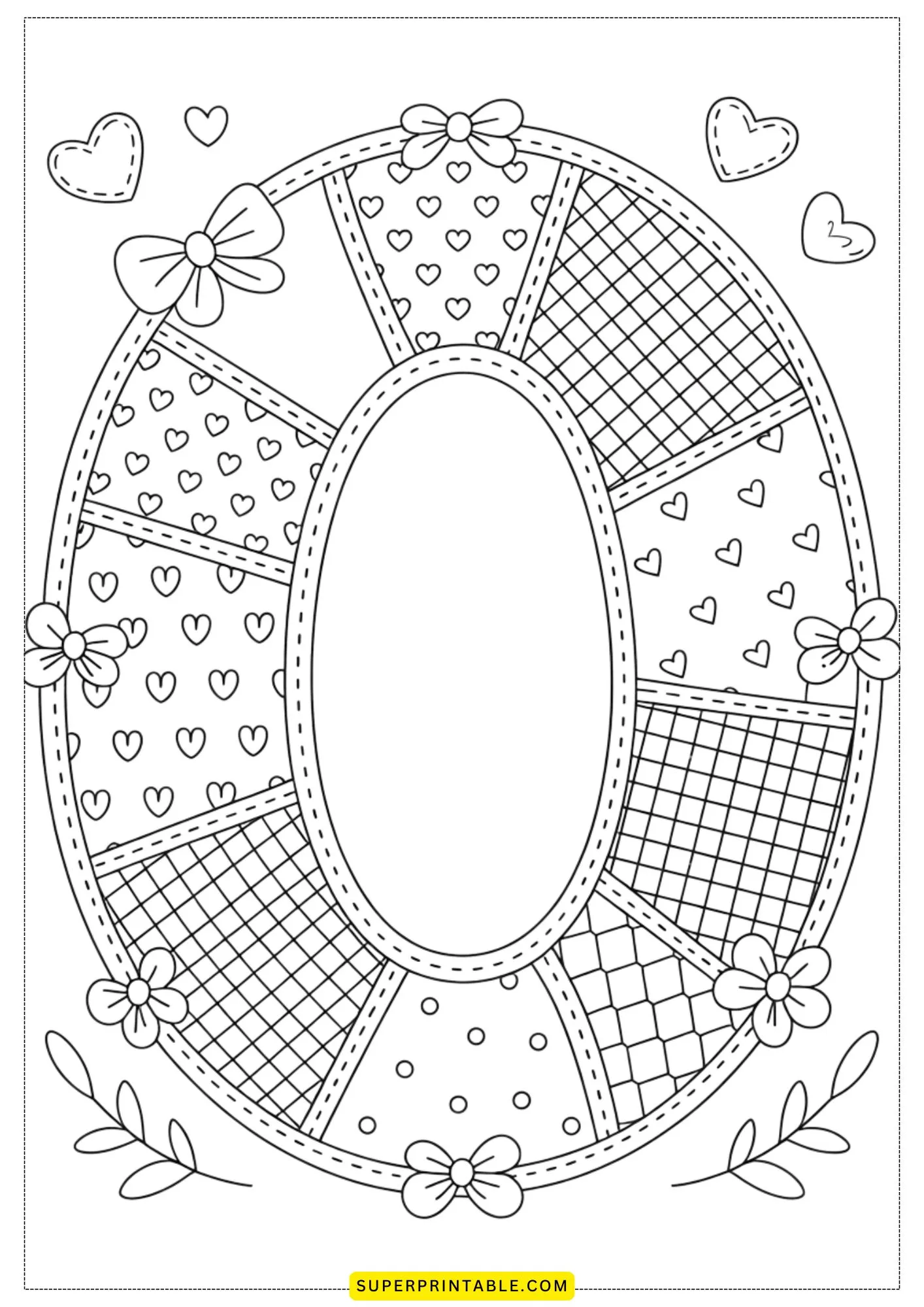 Quilted Numbers 0–9 Coloring Page 1