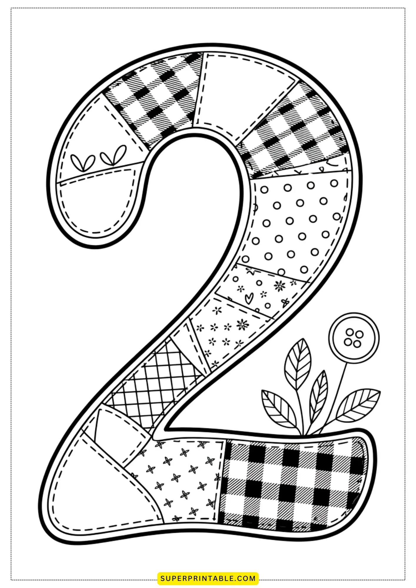 Quilted Numbers 0–9 Coloring Page 3