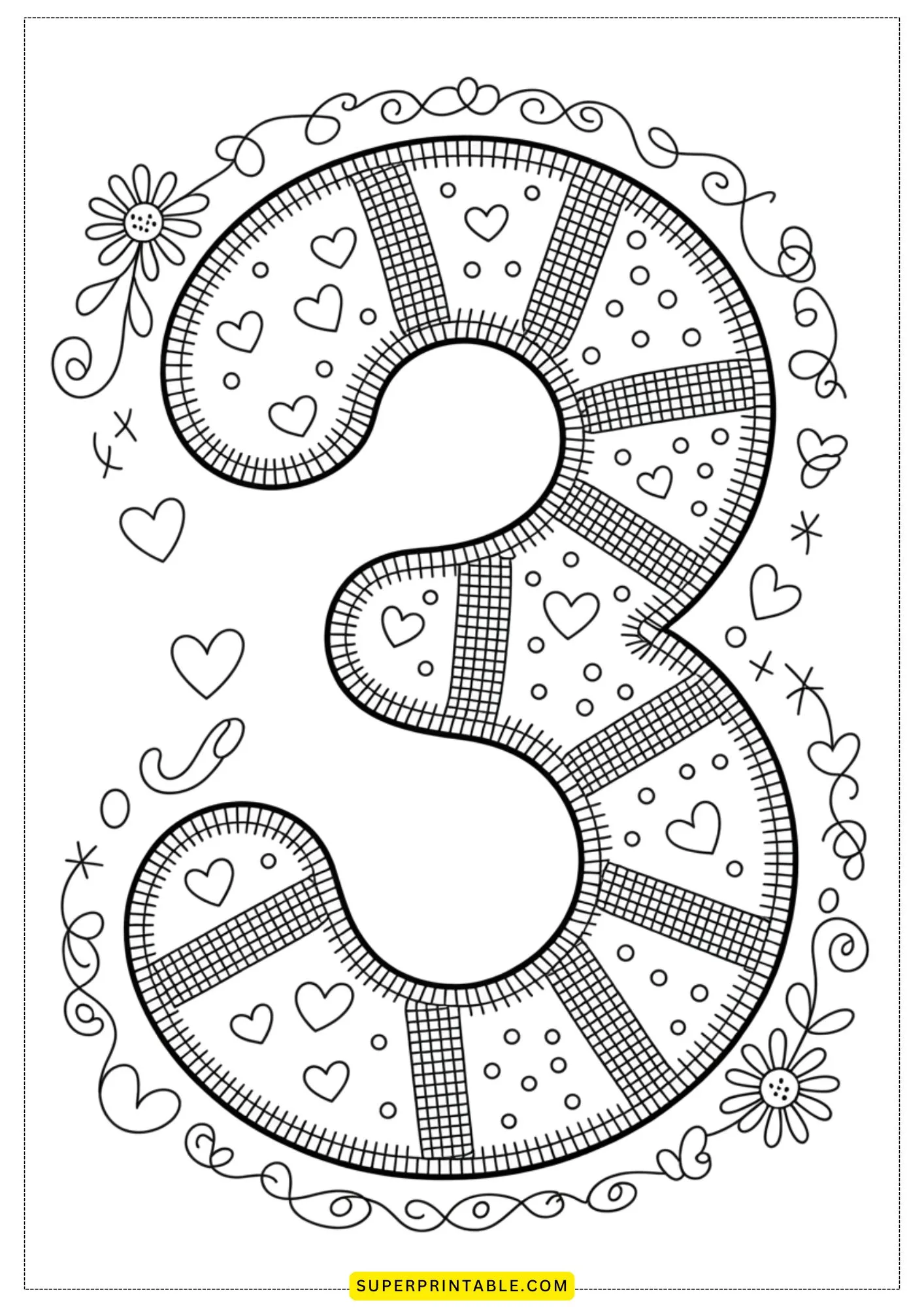 Quilted Numbers 0–9 Coloring Page 4