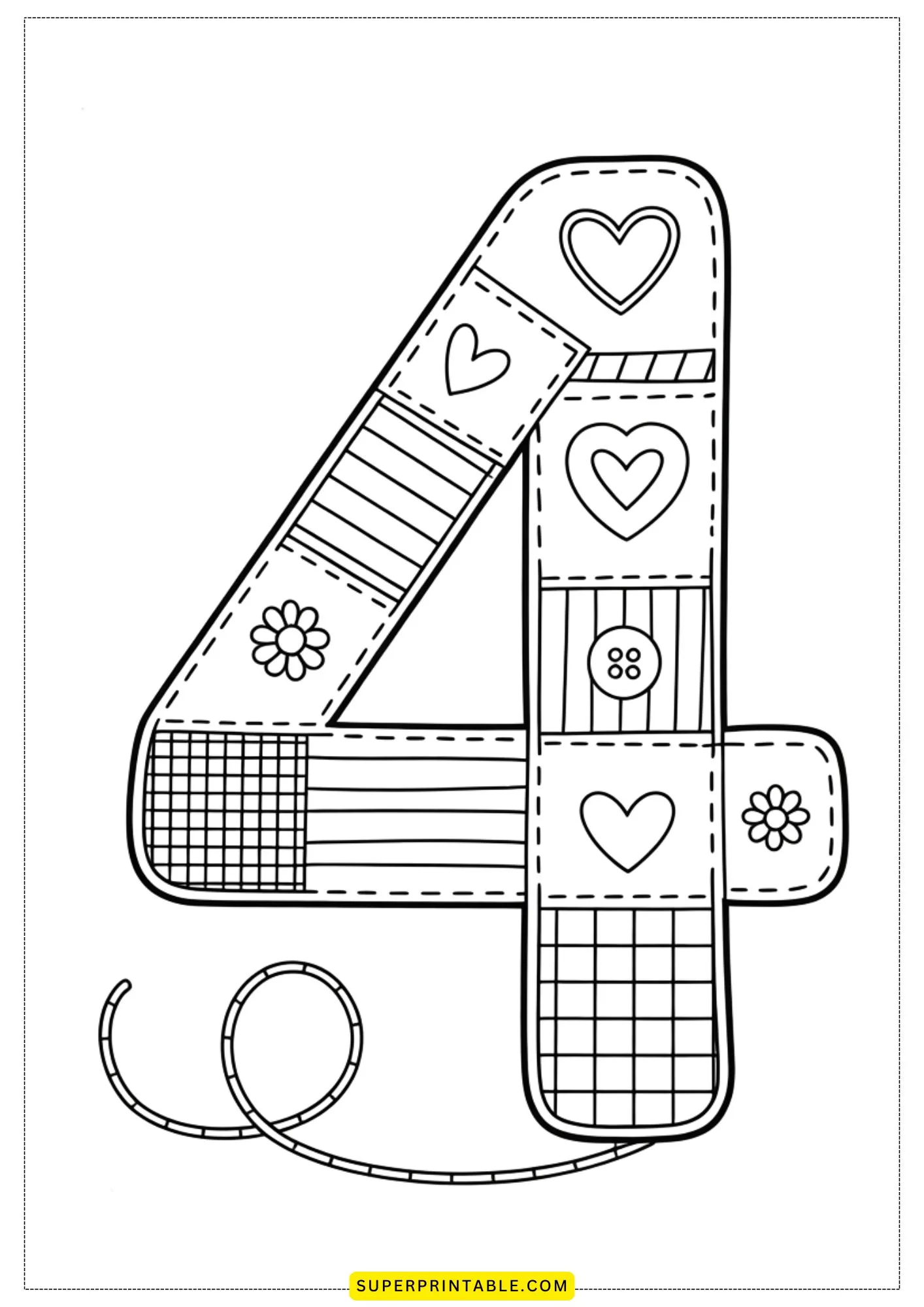 Quilted Numbers 0–9 Coloring Page 5