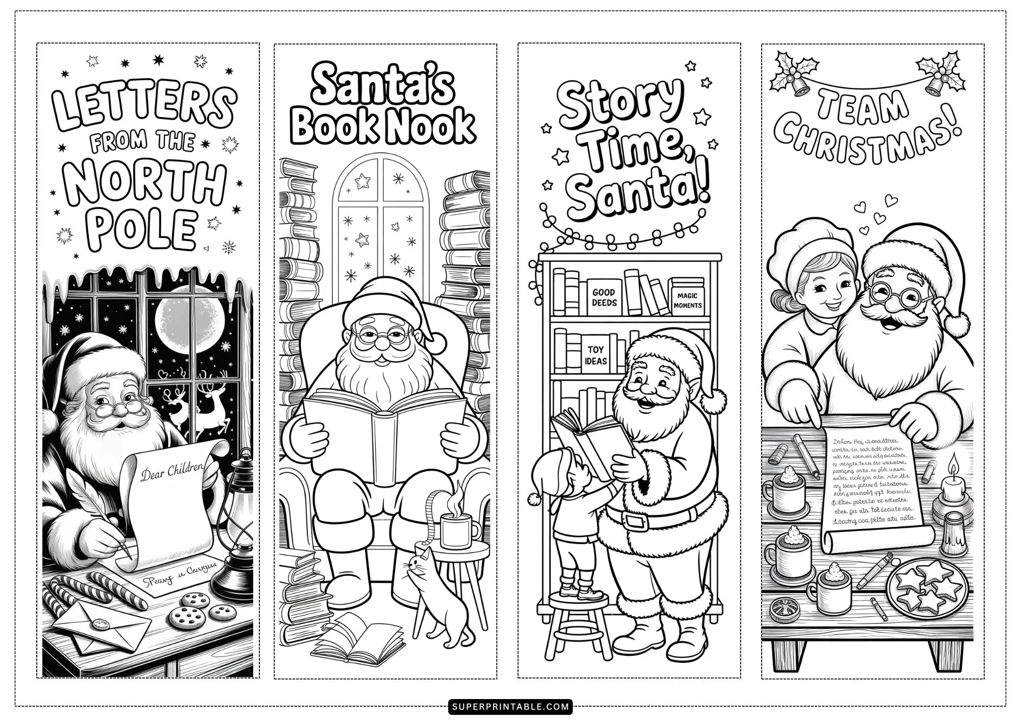 Santa’s Study Time Coloring Bookmarks 2