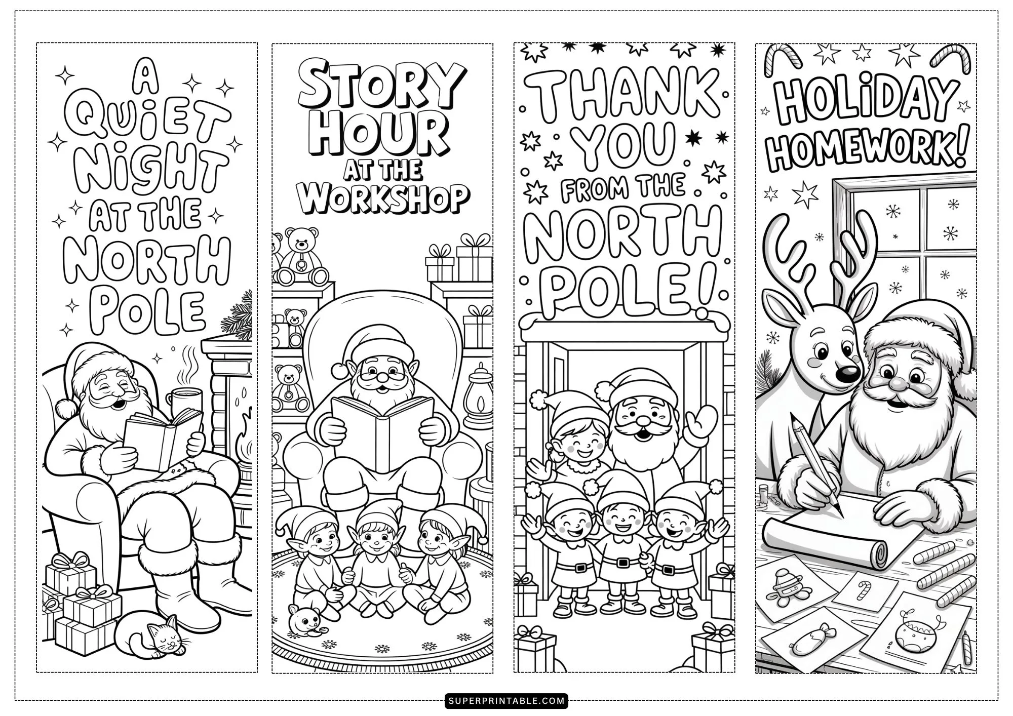 Santa’s Study Time Coloring Bookmarks 3