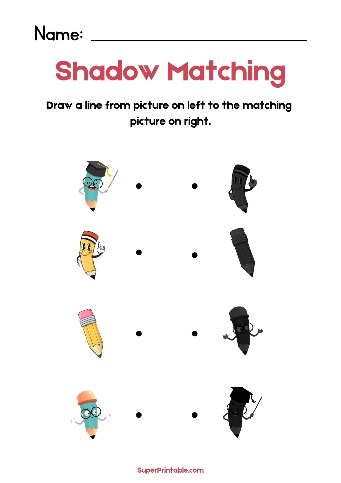 School Find The Shadow Matching Worksheet 1