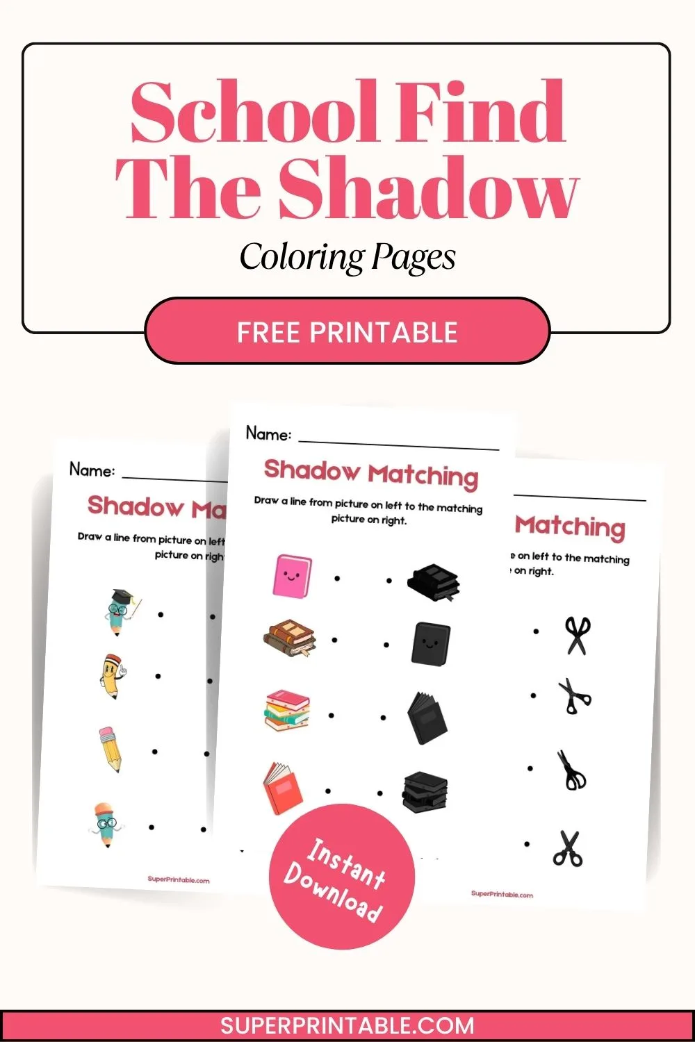 School Find The Shadow Matching Worksheet Pinterest Image