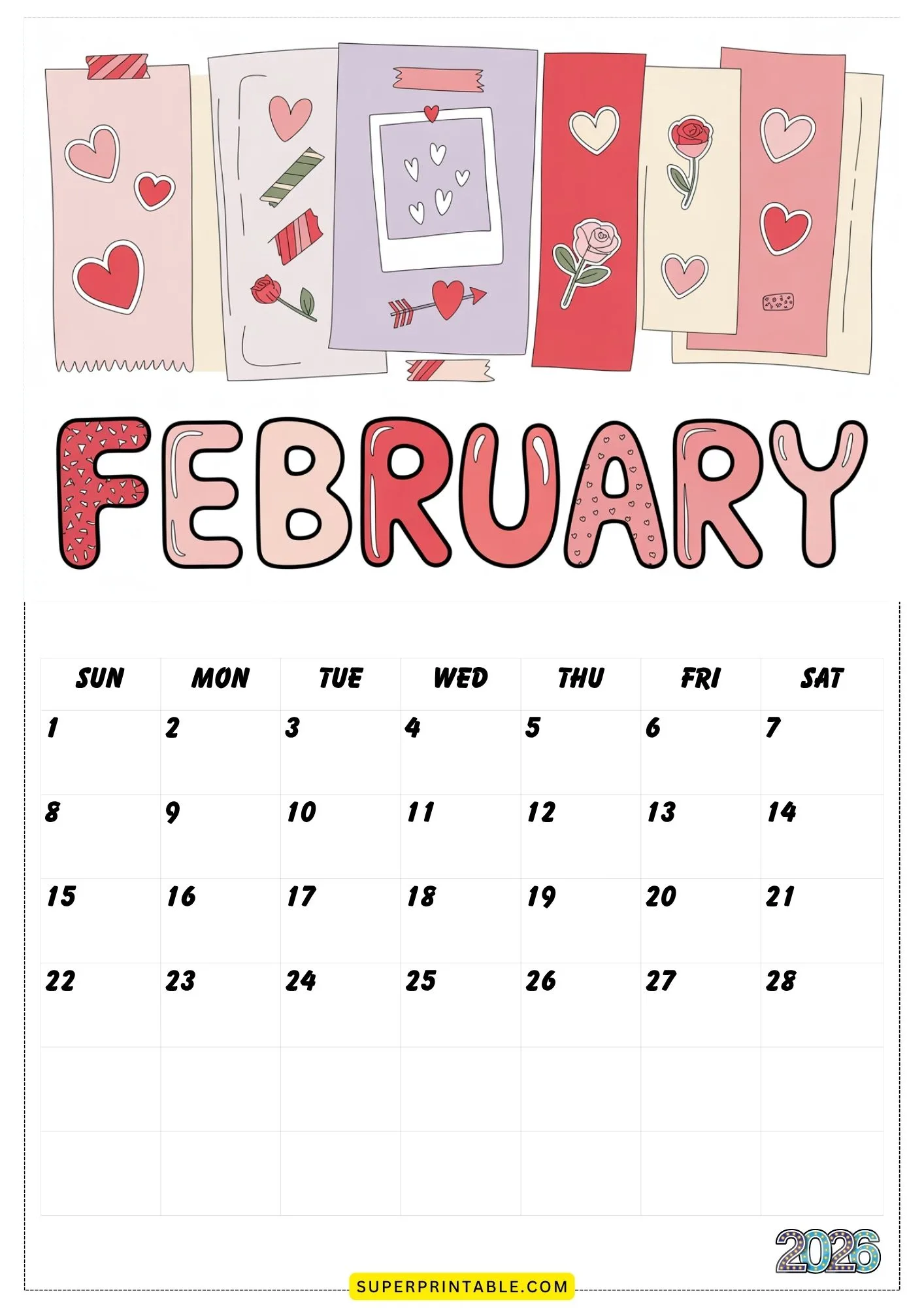 Scrapbook Theme 2026 Printable Calendar 2
