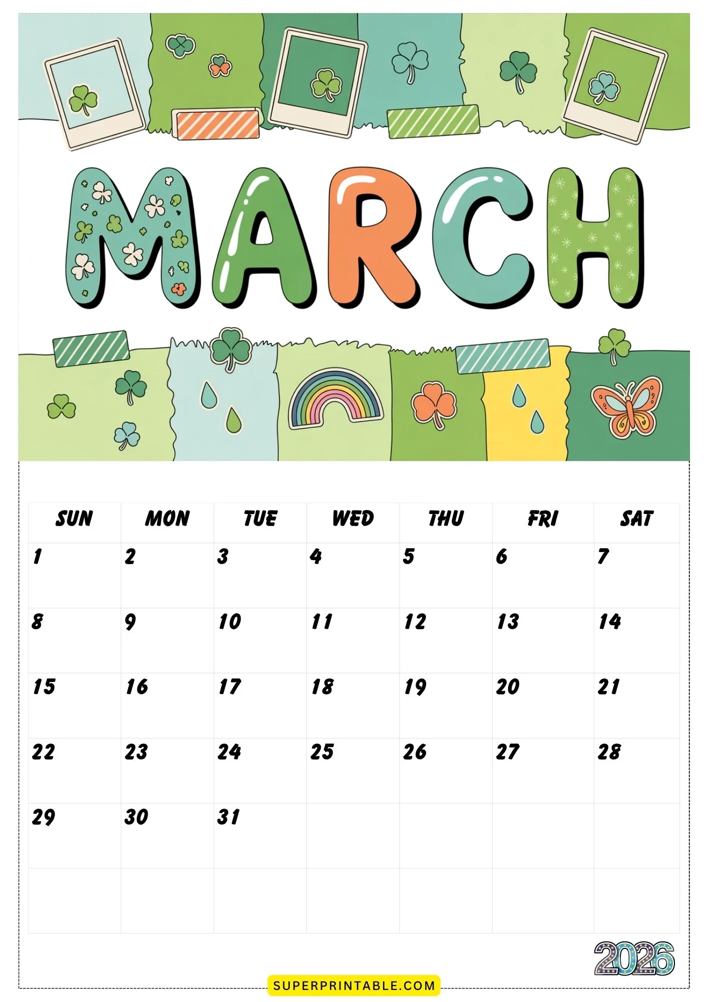 Scrapbook Theme 2026 Printable Calendar 3