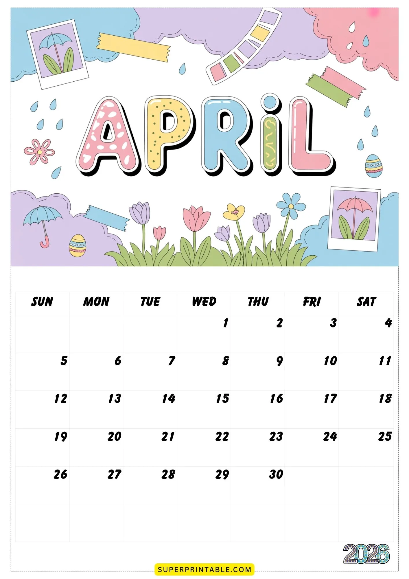 Scrapbook Theme 2026 Printable Calendar 4