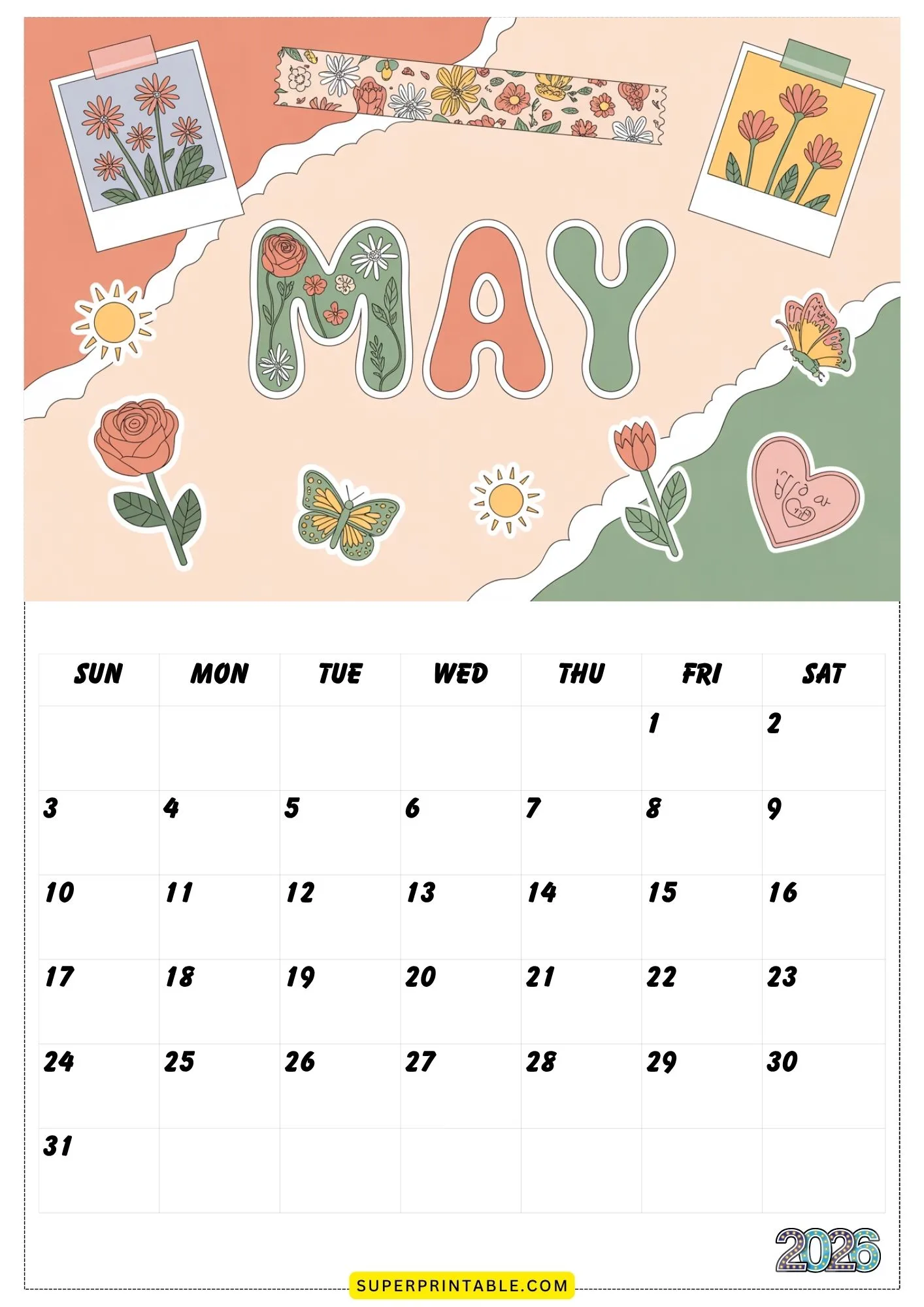 Scrapbook Theme 2026 Printable Calendar 5