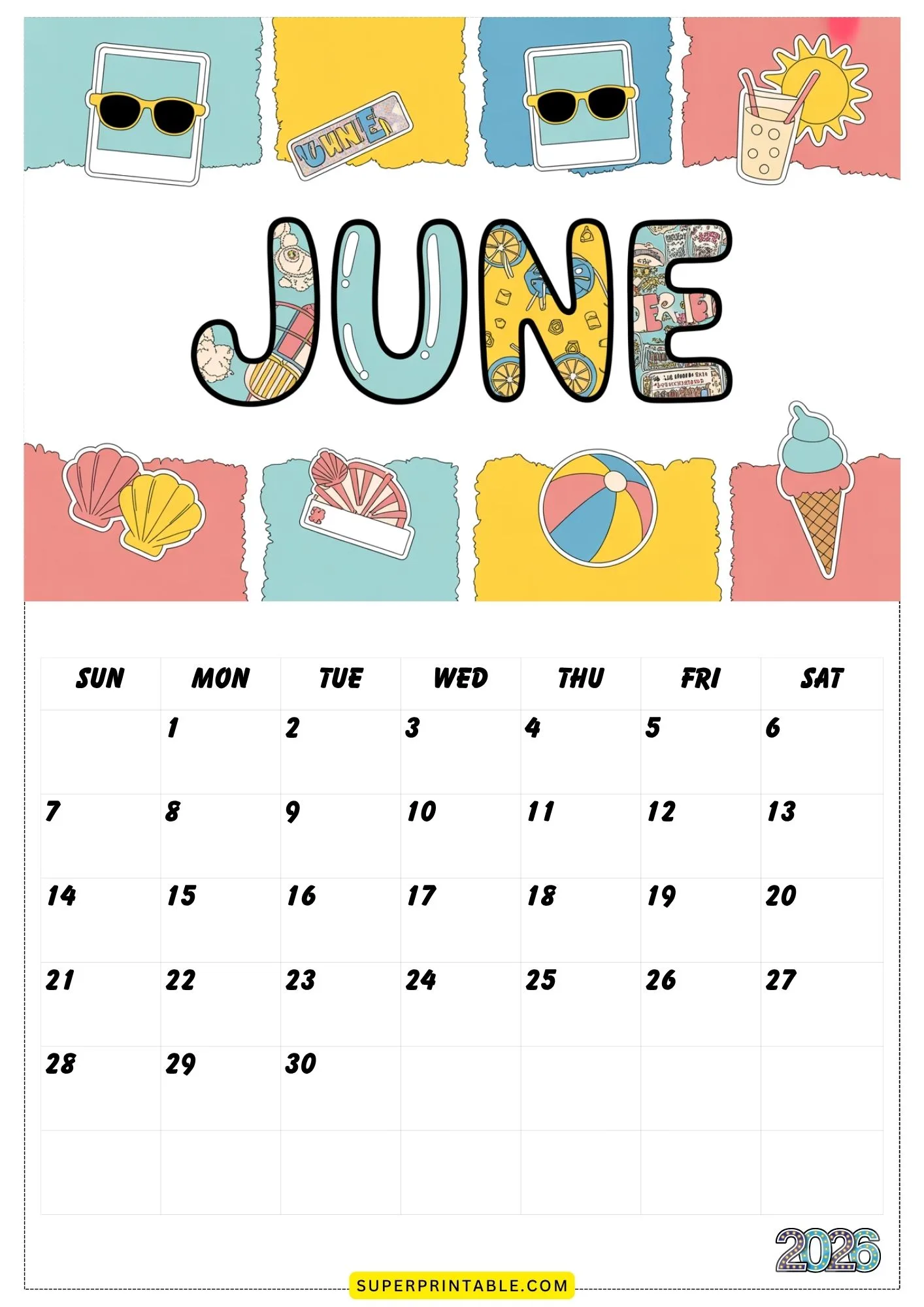 Scrapbook Theme 2026 Printable Calendar 6