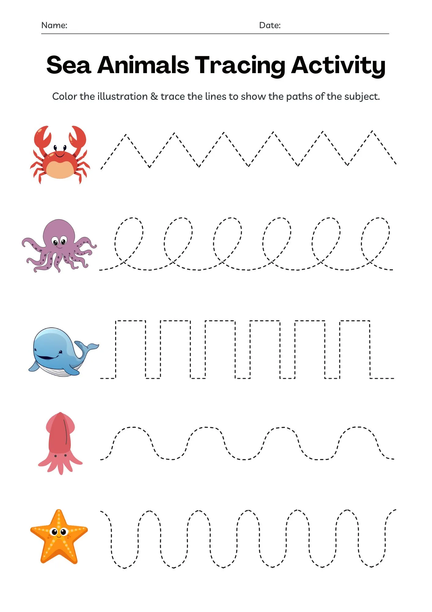 Sea Animals Tracing Activity 1