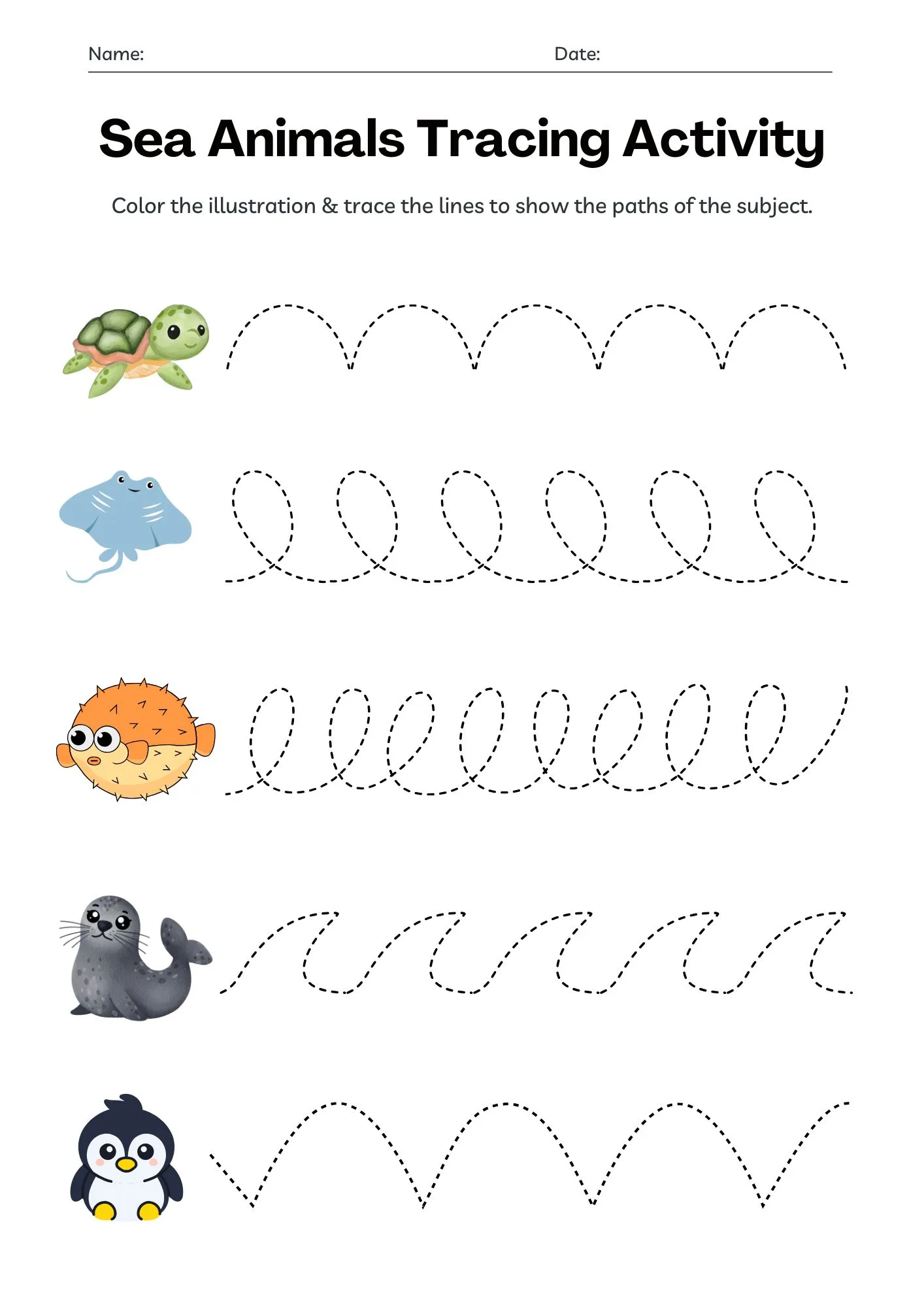 Sea Animals Tracing Activity 2