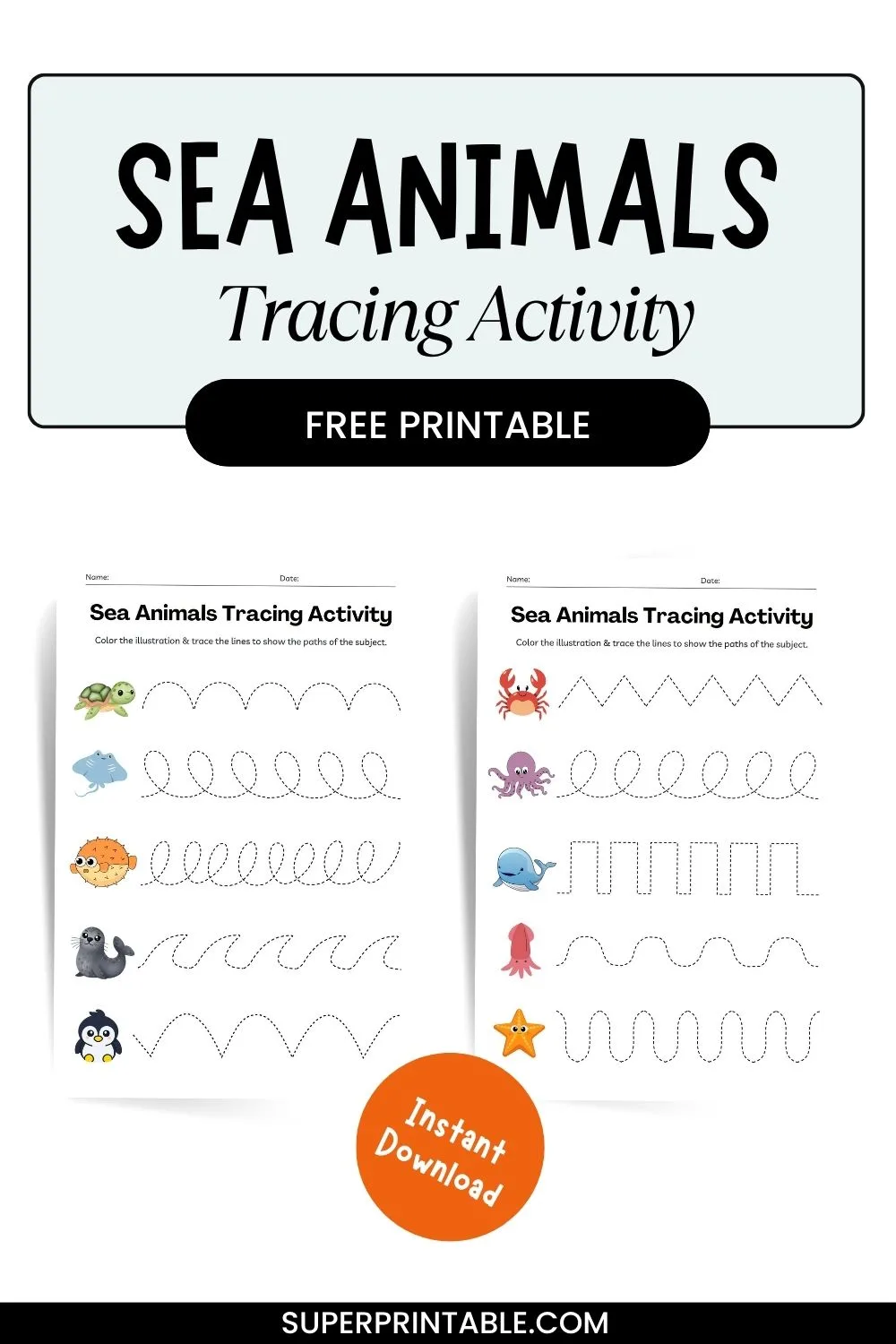 Sea Animals Tracing Activity Pinterest Image