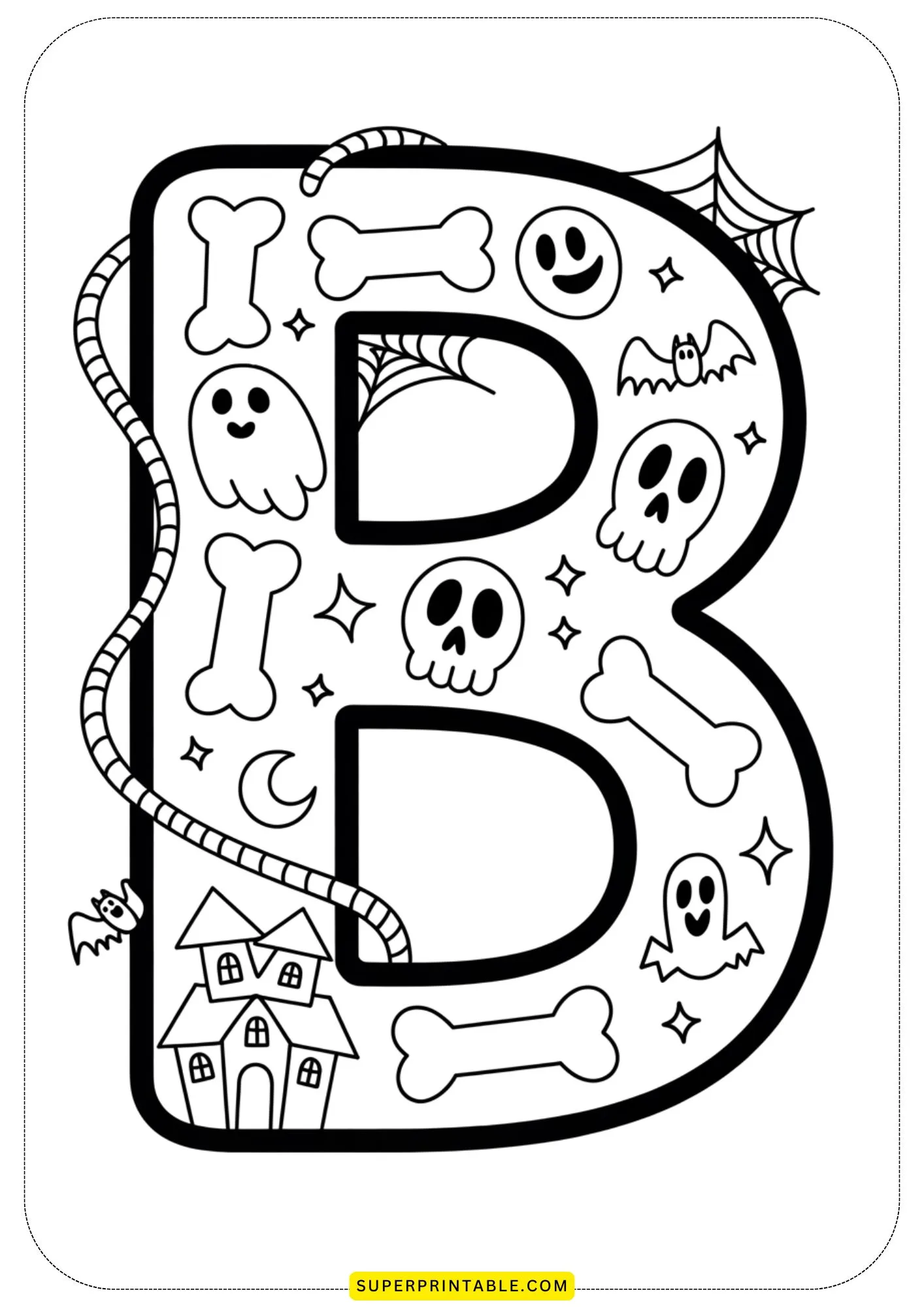 Skeleton & Bones Alphabet Coloring Pages 2