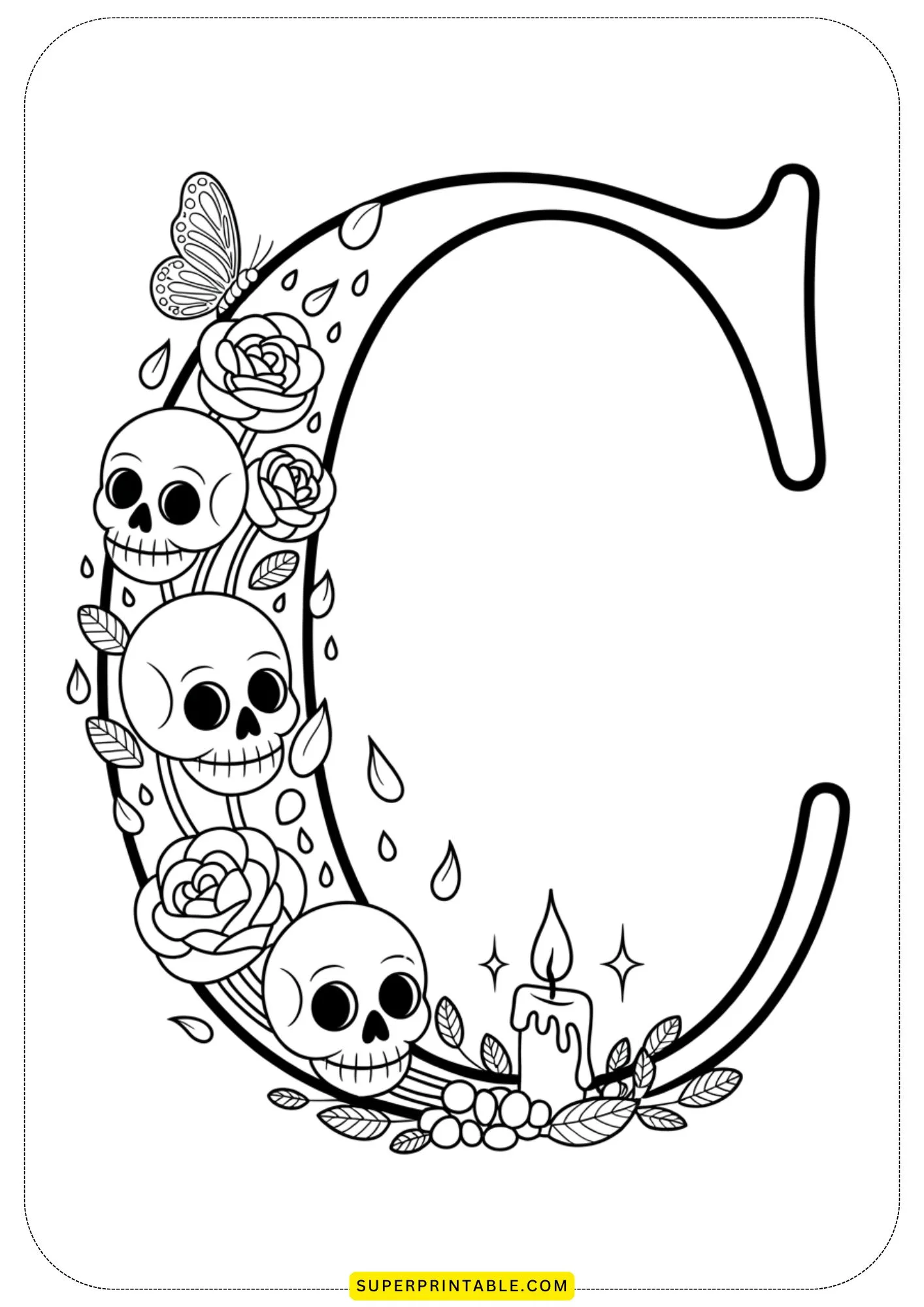 Skeleton & Bones Alphabet Coloring Pages 3