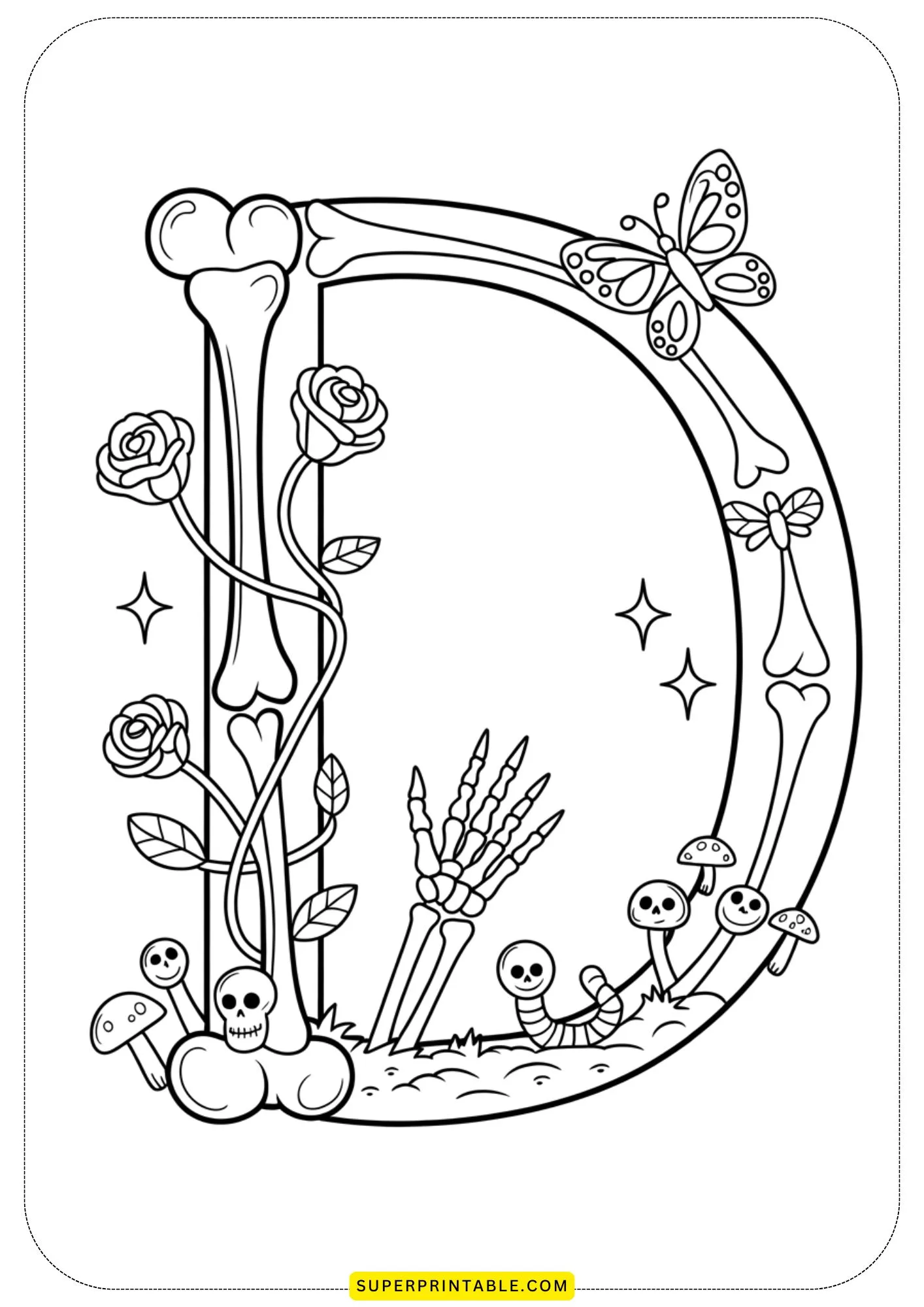 Skeleton & Bones Alphabet Coloring Pages 4
