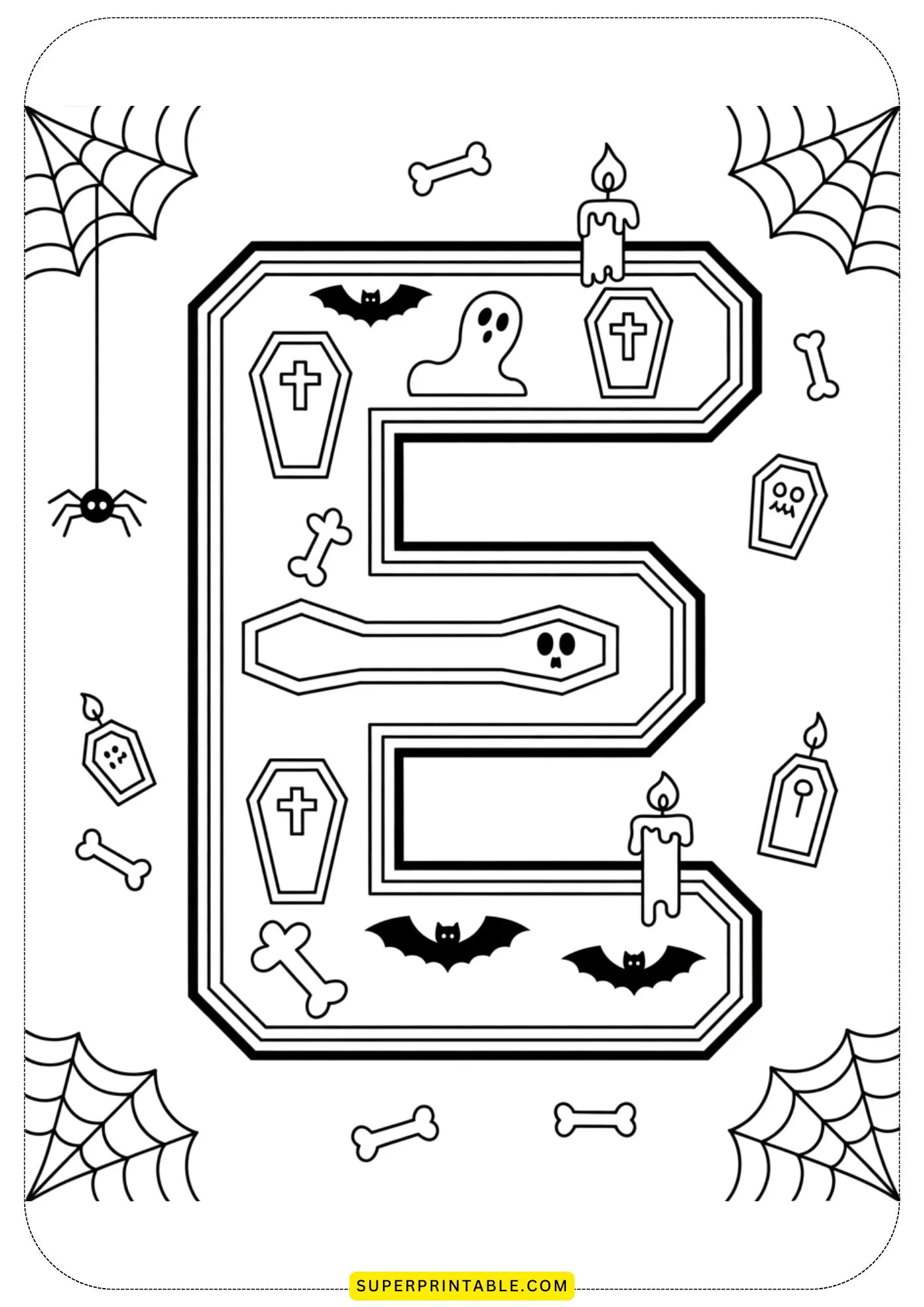 Skeleton & Bones Alphabet Coloring Pages 5