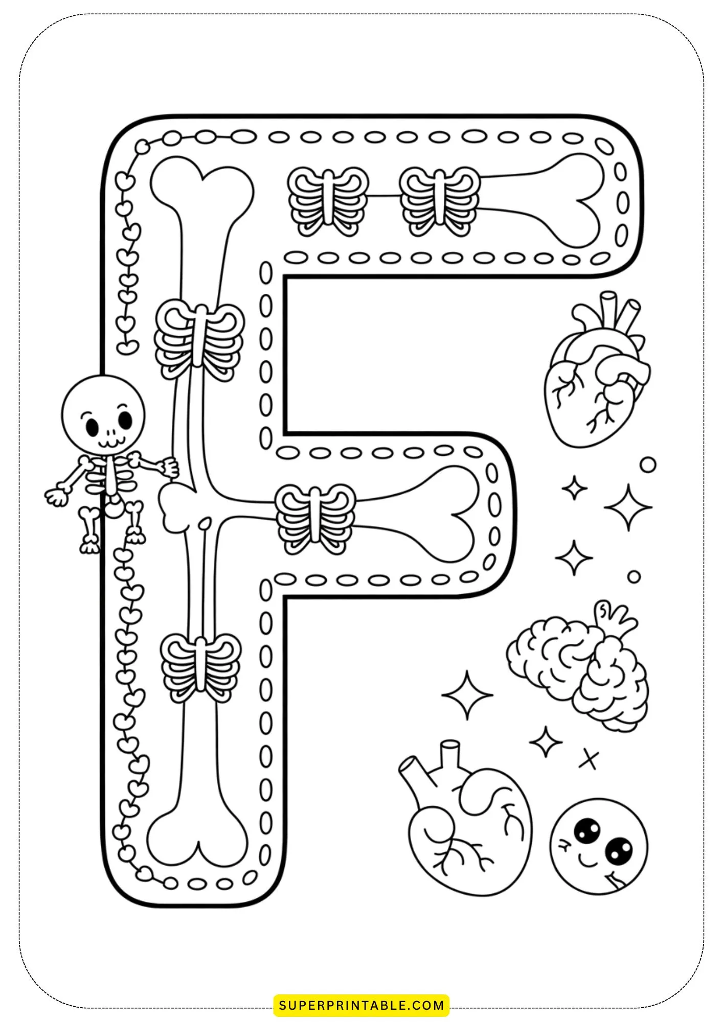 Skeleton & Bones Alphabet Coloring Pages 6