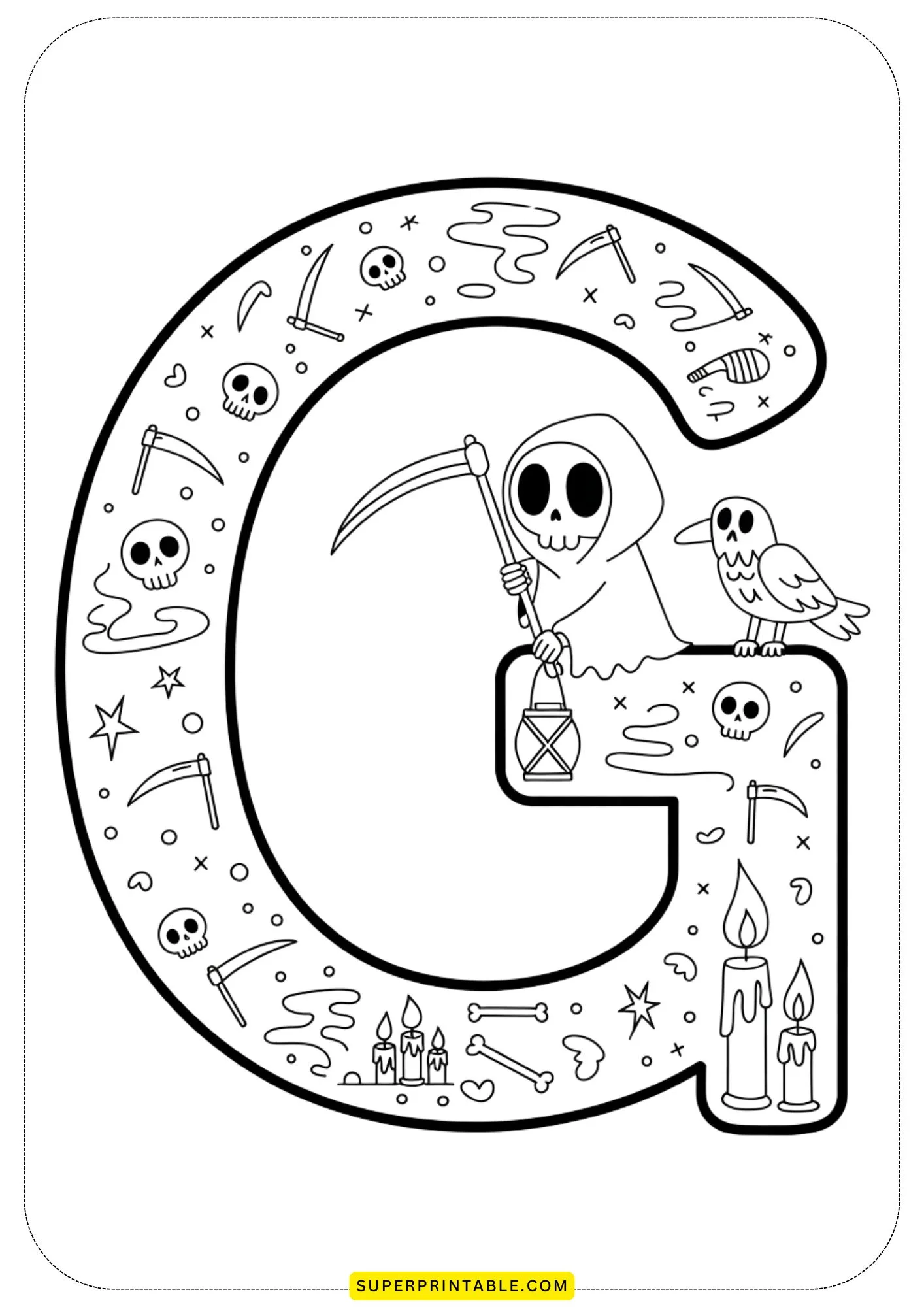 Skeleton & Bones Alphabet Coloring Pages 7