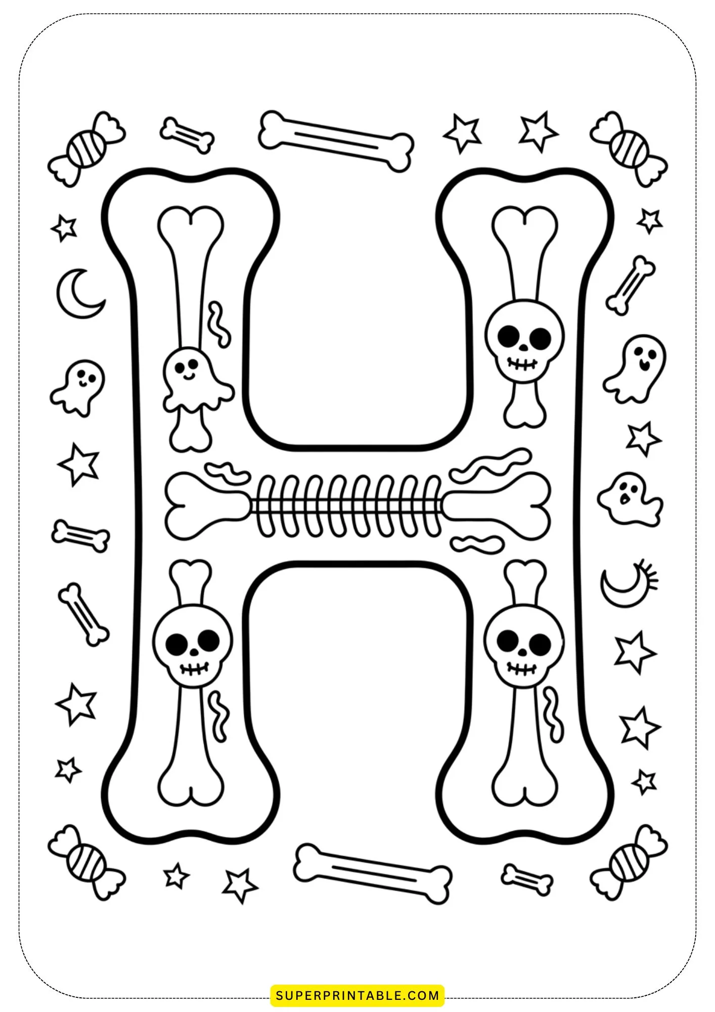 Skeleton & Bones Alphabet Coloring Pages 8