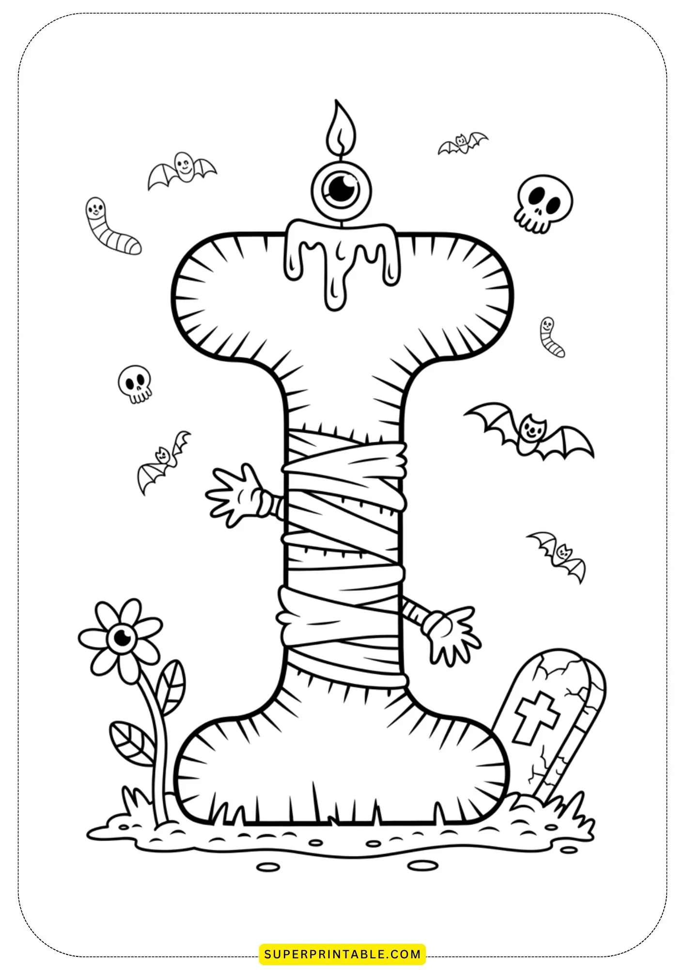 Skeleton & Bones Alphabet Coloring Pages 9