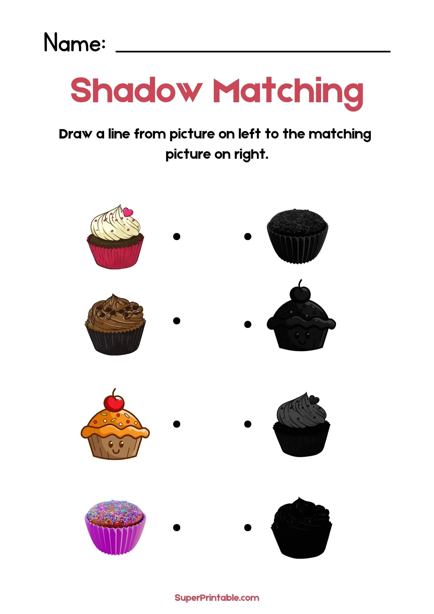 Snacks Find The Shadow Matching Worksheet 1