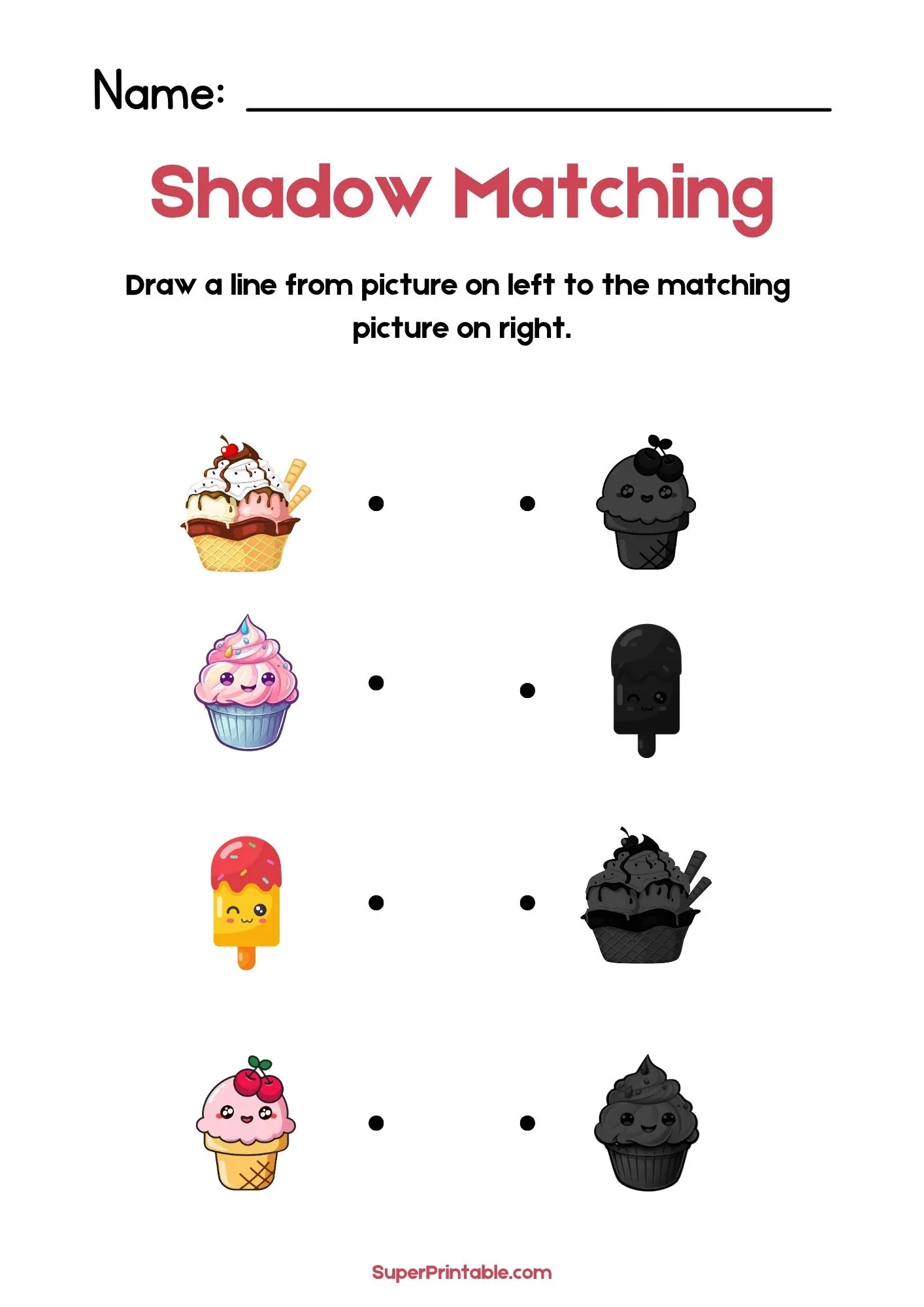 Snacks Find The Shadow Matching Worksheet 2
