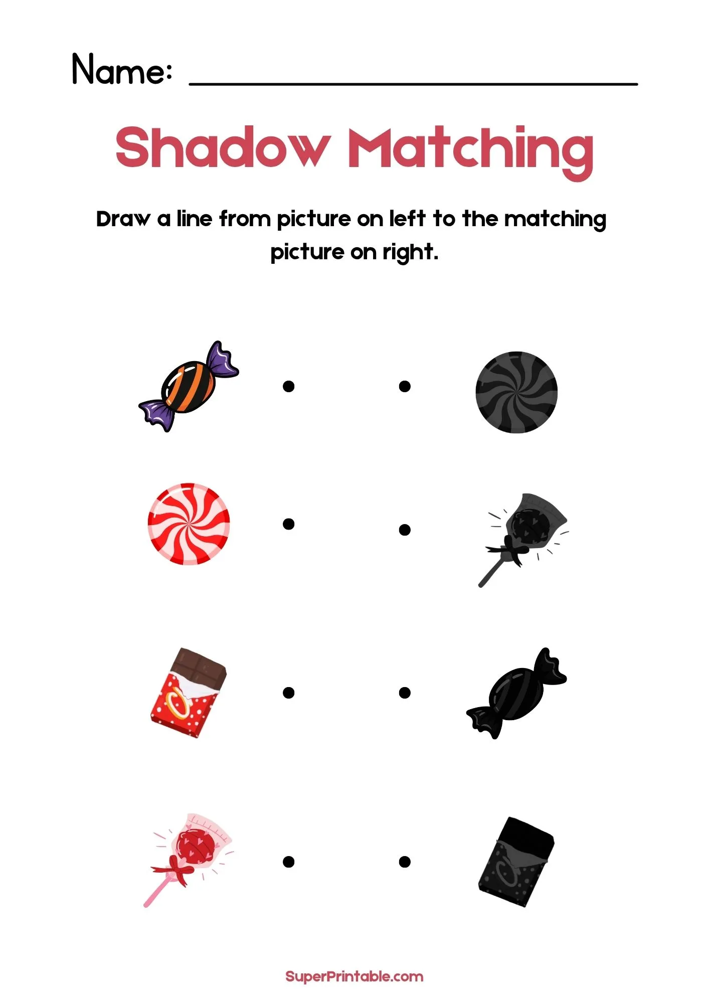 Snacks Find The Shadow Matching Worksheet 3