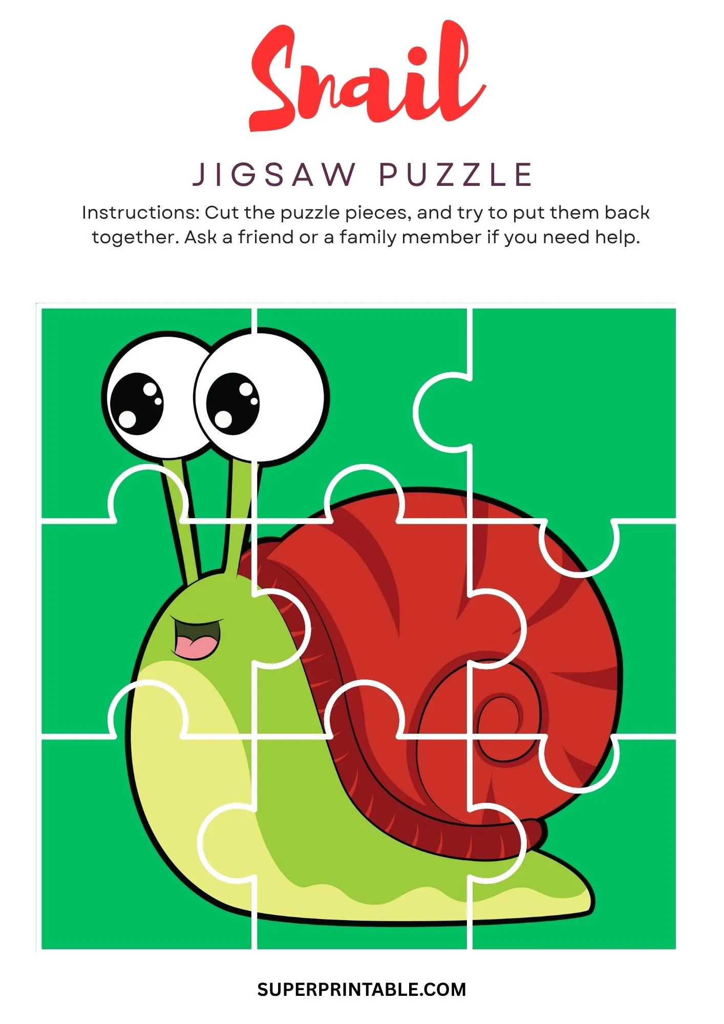 Snail Jigsaw Puzzle Activity 1