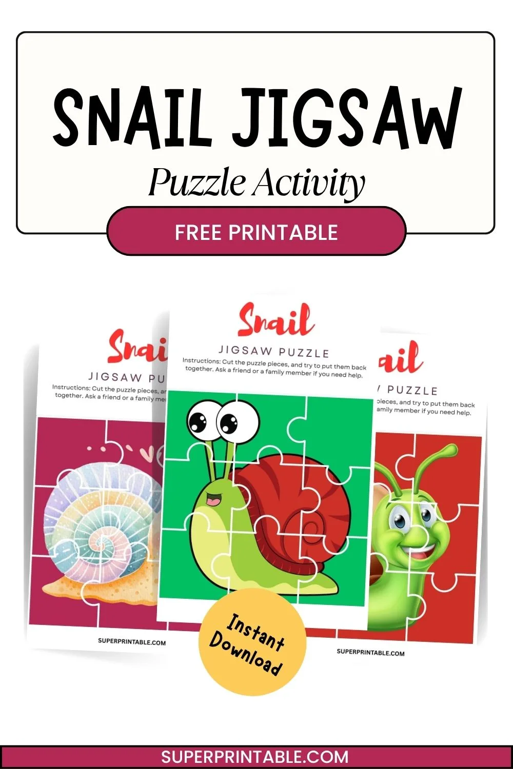 Snail Jigsaw Puzzle Activity Pinterest Image