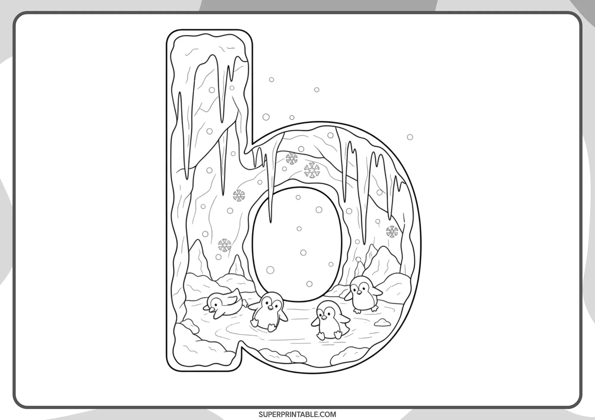 Snow & Ice Lowercase Alphabet Coloring Pages 2
