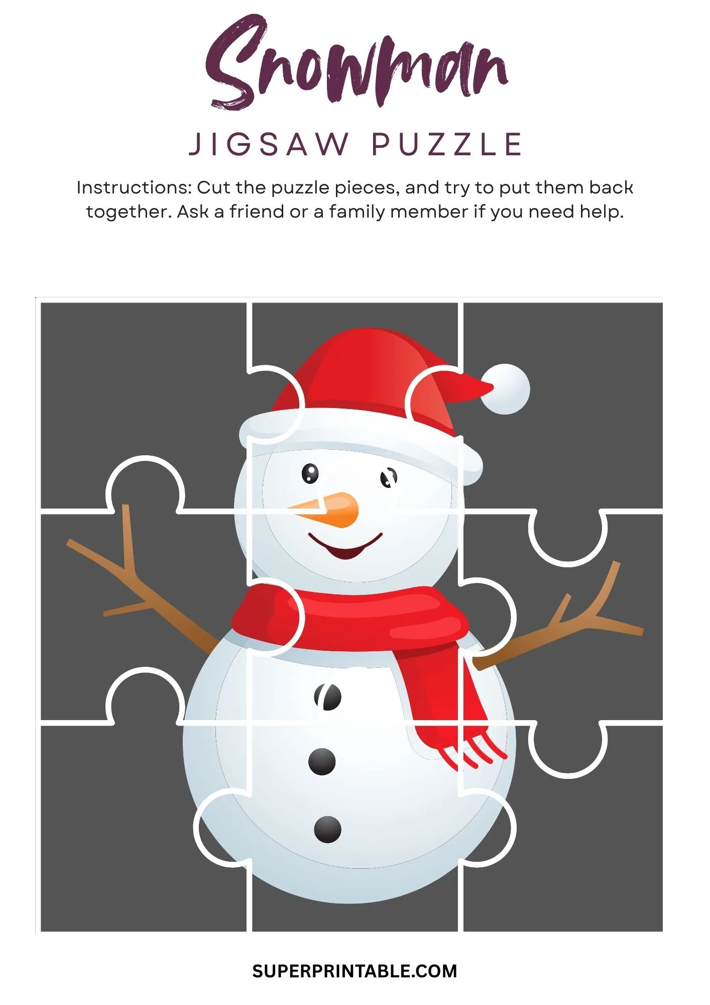 Snowman Jigsaw Puzzle Activity 1