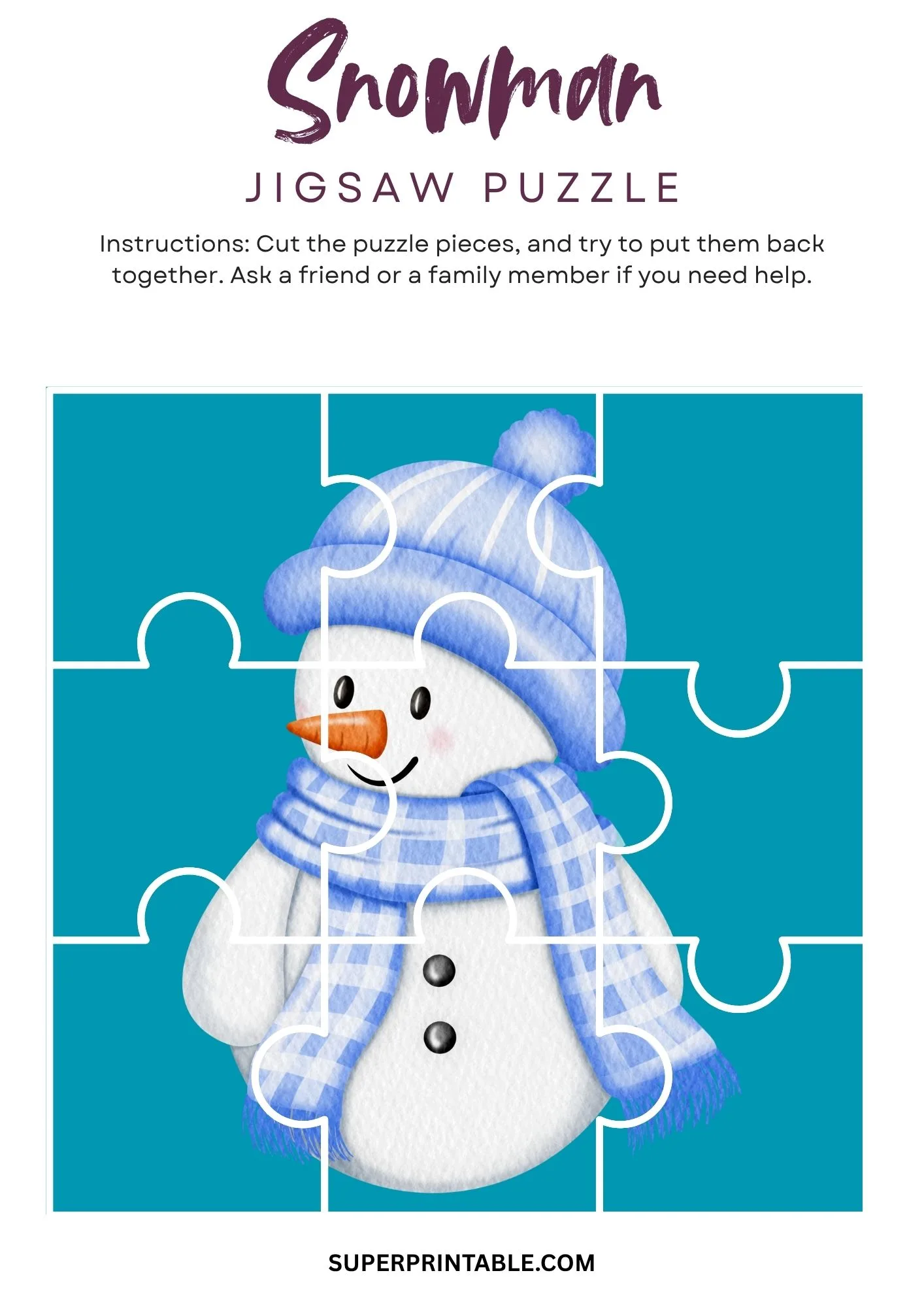 Snowman Jigsaw Puzzle Activity 2