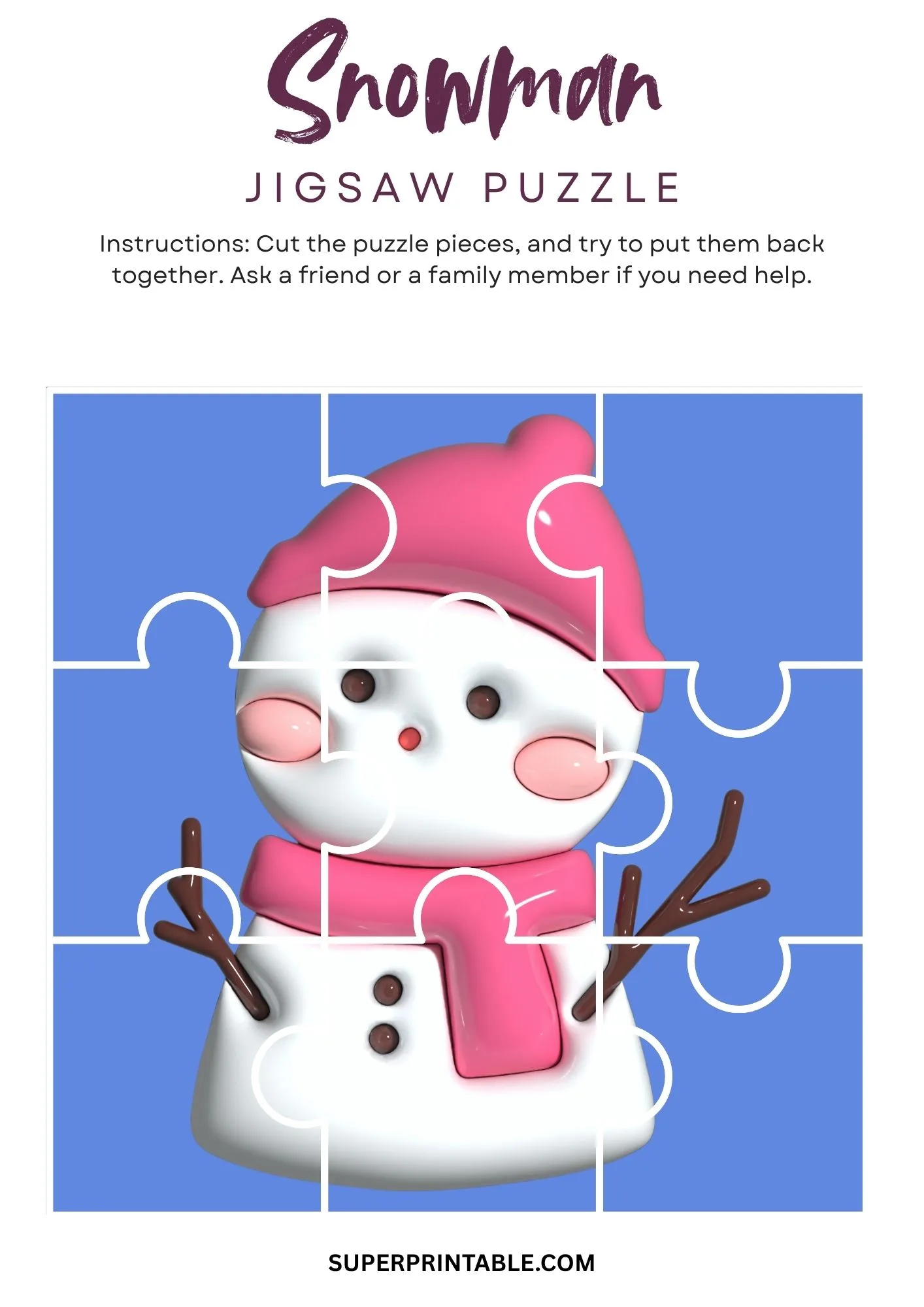 Snowman Jigsaw Puzzle Activity 3