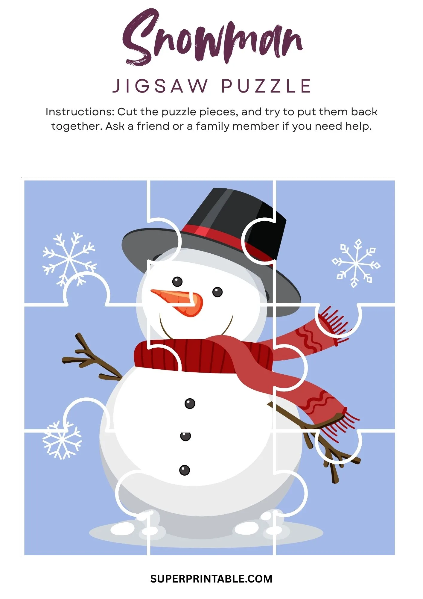 Snowman Jigsaw Puzzle Activity 4