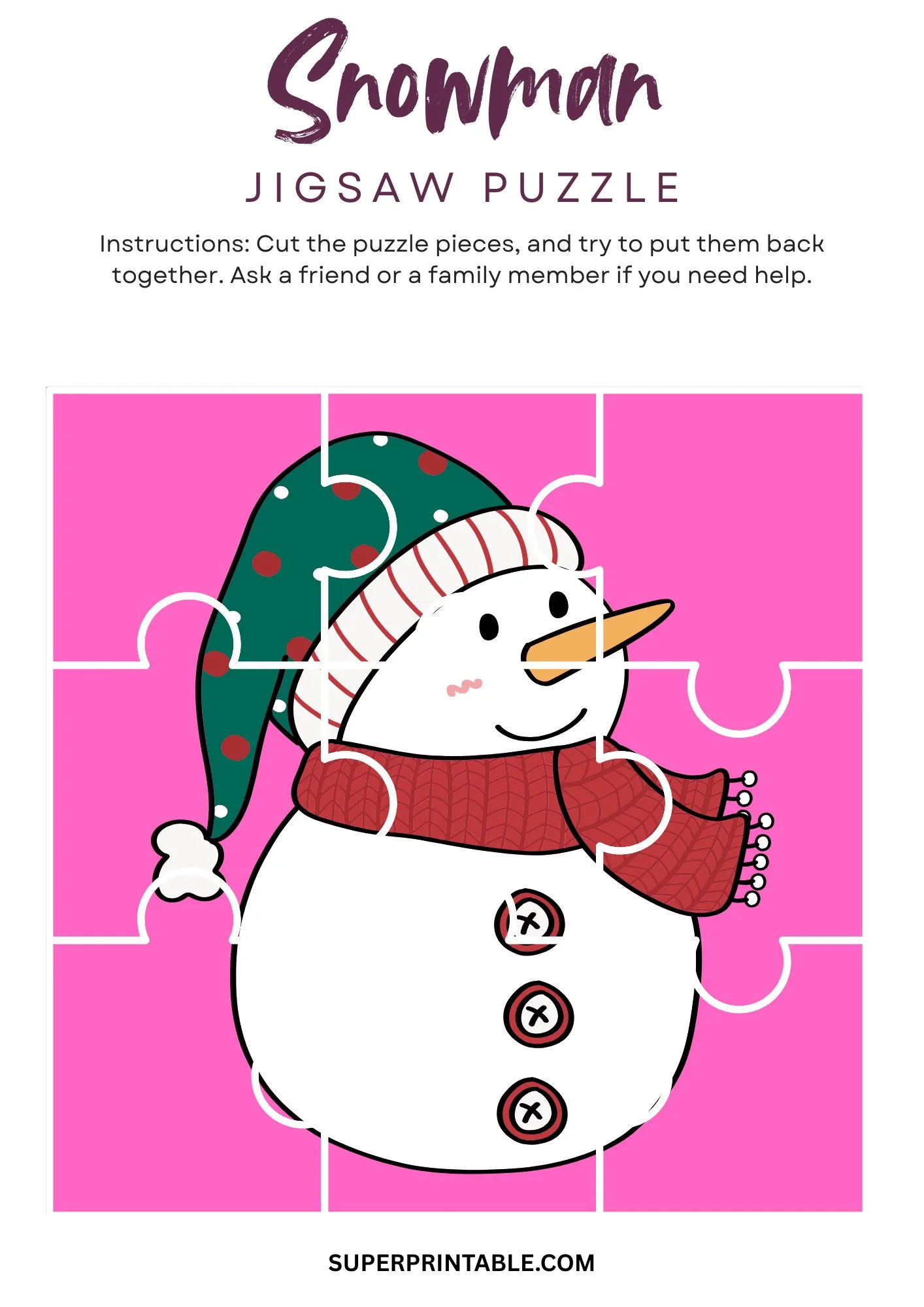 Snowman Jigsaw Puzzle Activity 6