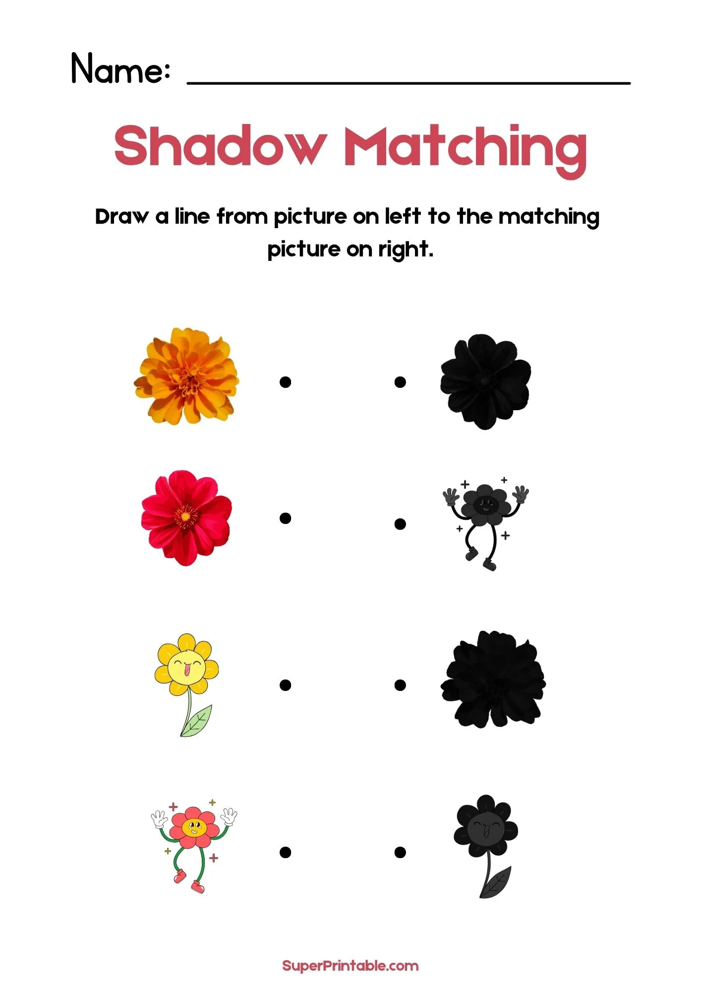 Spring Bloom Find The Shadow Matching Worksheet 2